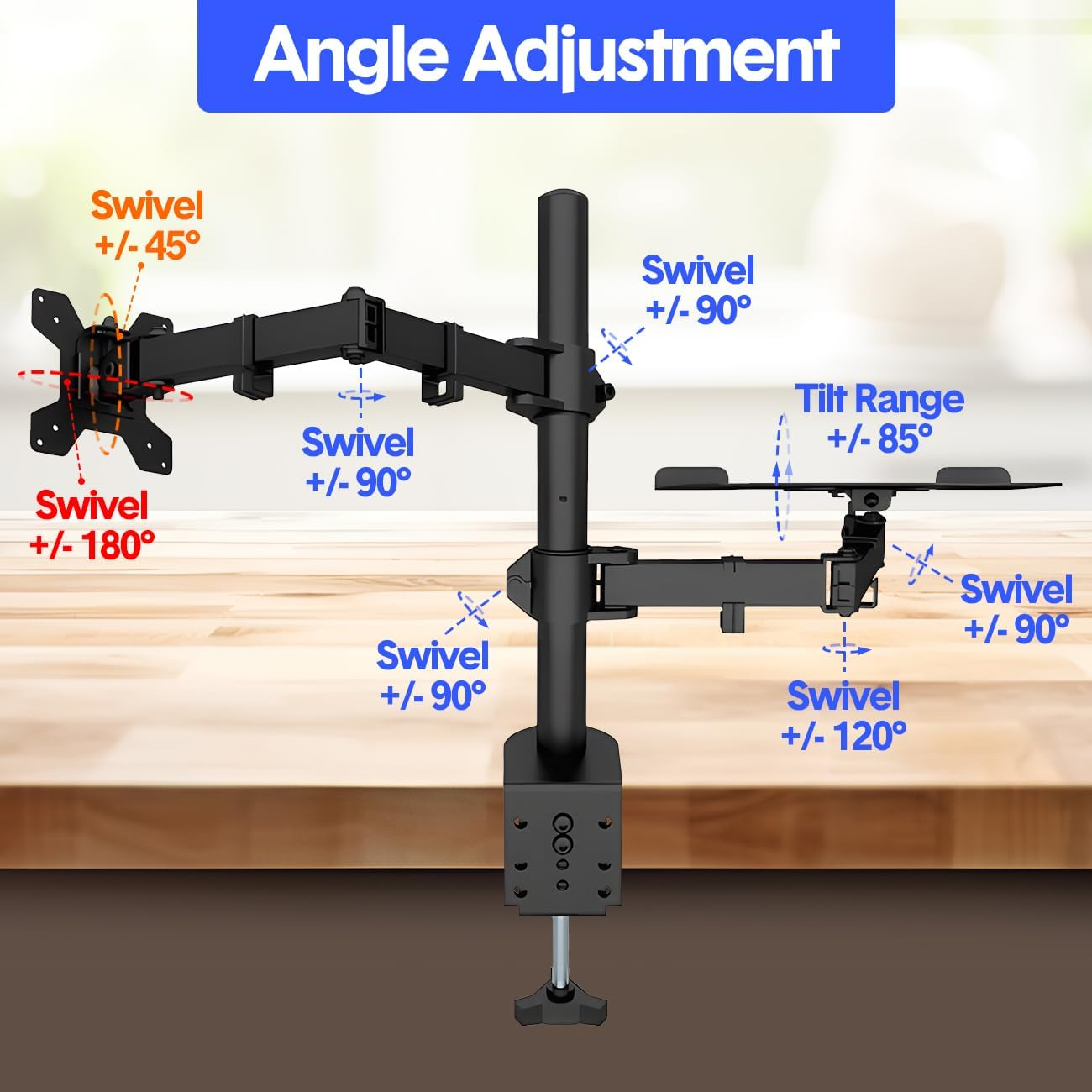 Monitor Stand with Laptop Holder - Height Adjustable Ergonomic Desk Mount for 13 to 32 Inch Screens & 12-17 Inch Laptops, Holds up to 8KG