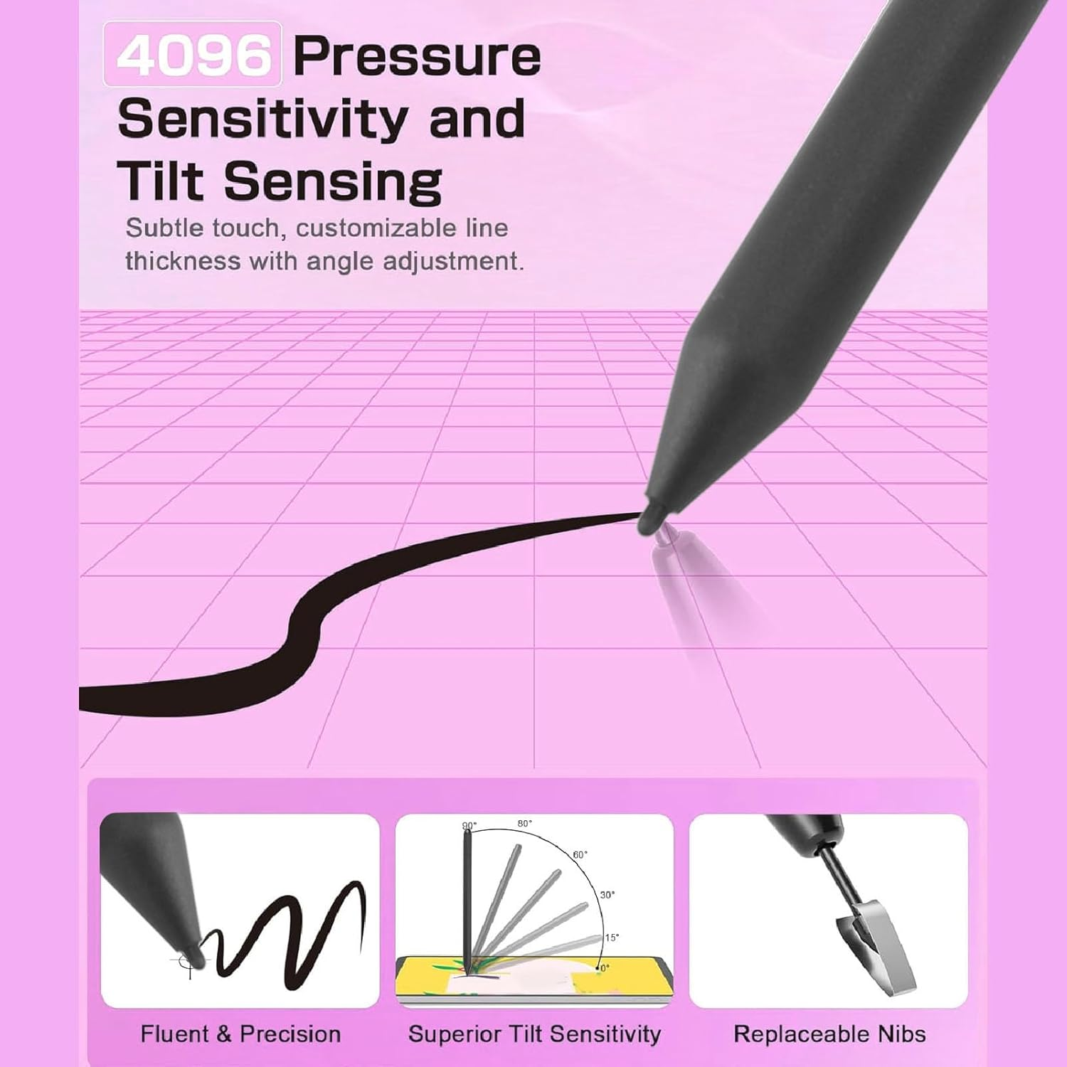 EMR Stylus for Remarkable 2 1/Tab&Book/Boox/Scribe and More, Replacement Digital Pen with Eraser, 4096 Pressure Level, Palm Rejection, Tilt Support, with 6 Tips