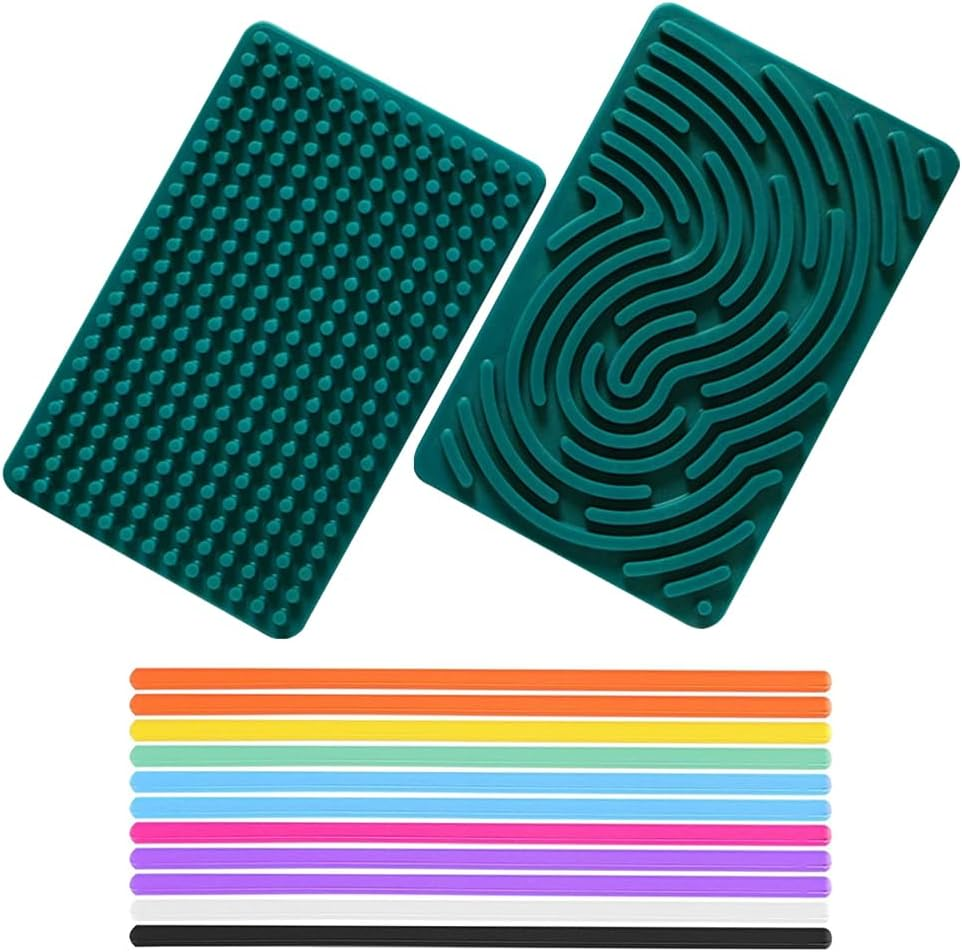 Sensory Activity Board - Double-Sided Silicone Fidget Toy for Anxiety & ADHD Relief, Autism Sensory Board with 11 Textured Strings,Calming Focus Tool (Rainbow)