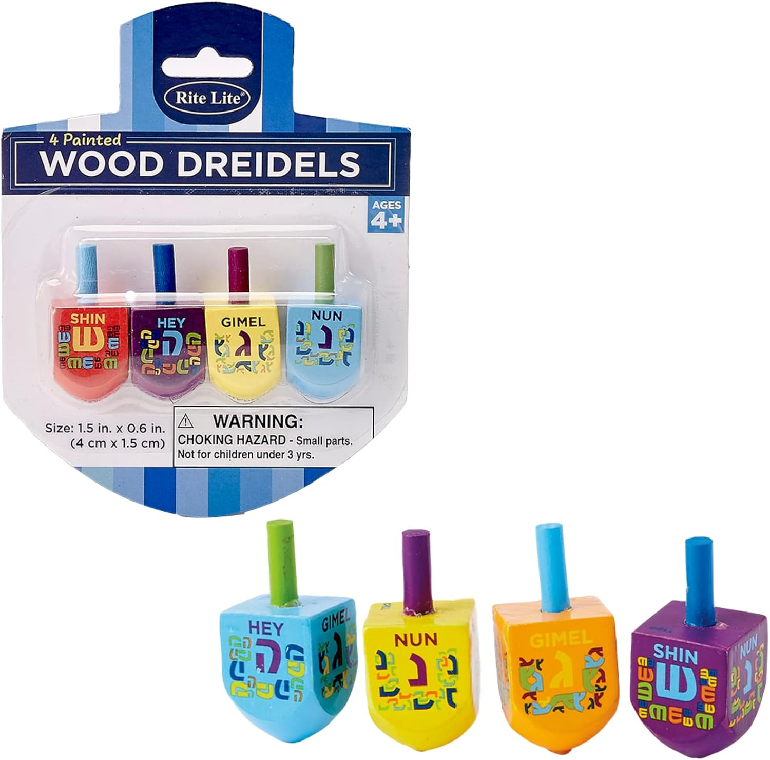 Rite Lite the Dreidel Game Chanukah Painted Wooden Dreidels Set of 4 - Hanukkah Gifts, Hanukkah Dreidel Pack, Bulk Hanukkah Dreidels, Hanukkah Games image number 4