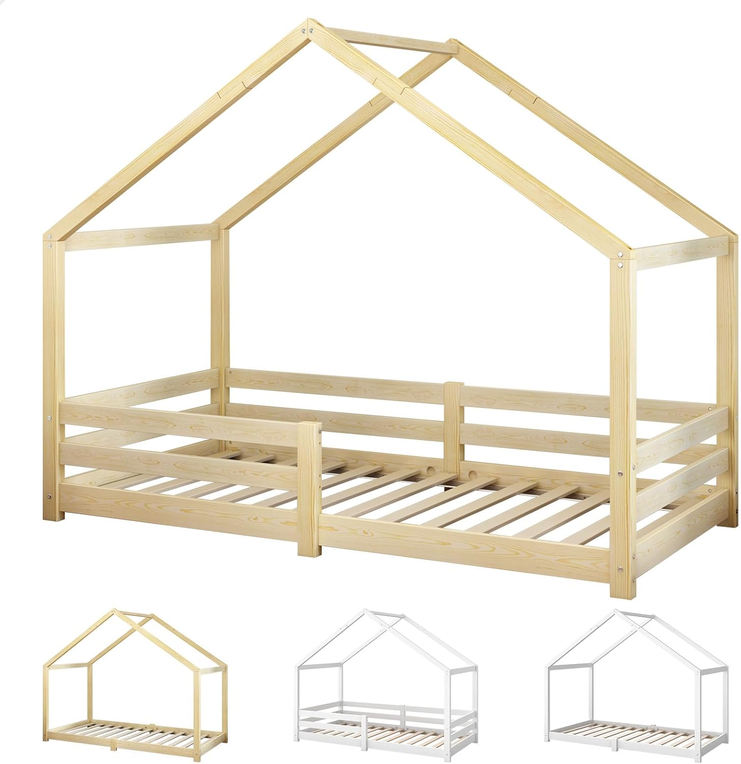 ALFORDSON Wooden Timber House Frame Single Mattress Base Platform, Kids Bed Frame W/O Guard Rail, Rocco Oak Bedroom Furniture, Solid Pine Wood Bed Base Foundation Children'S Beds