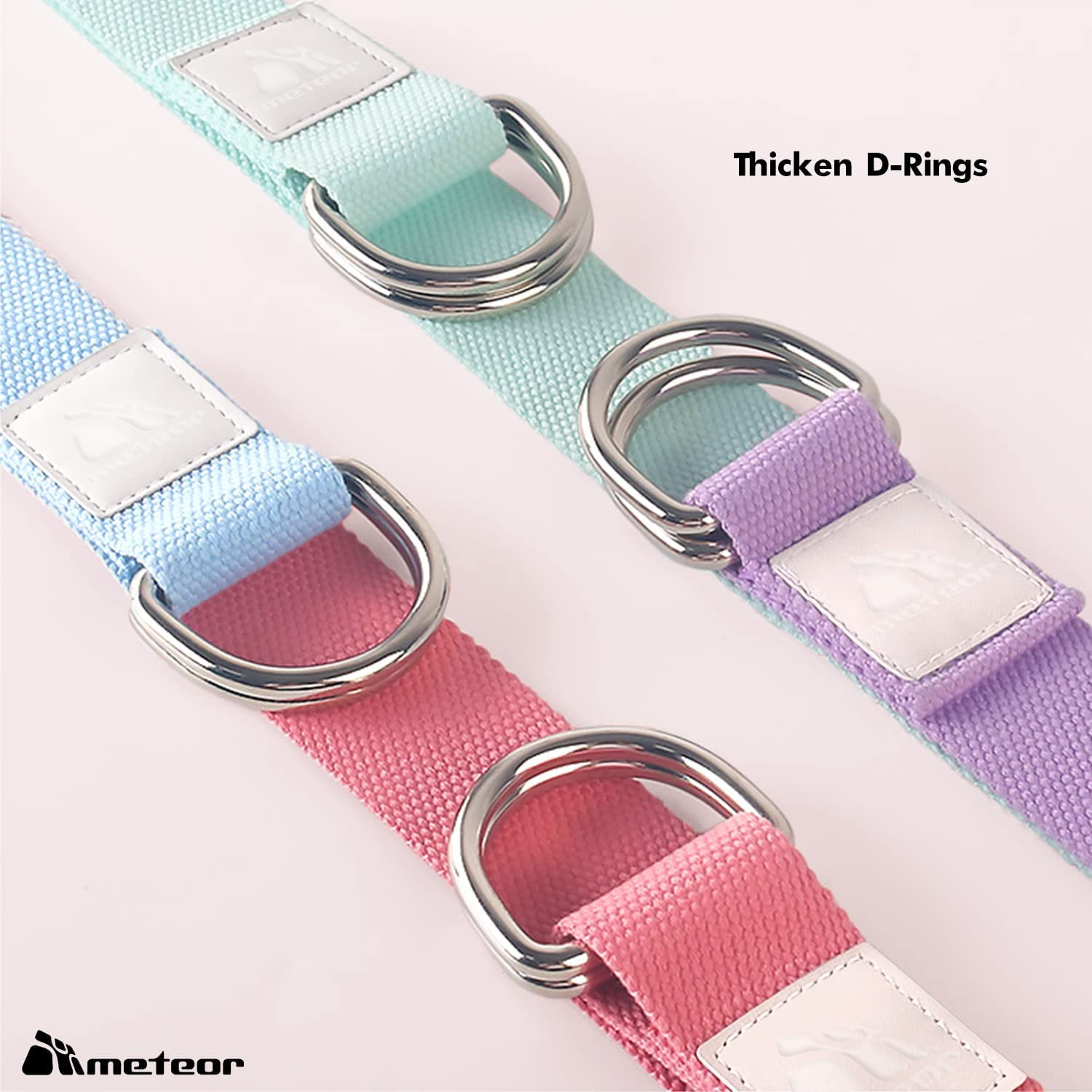 METEOR Essential Yoga Strap, Yoga Belt, Stretch Band, Extra Thick D-Buckles, Yoga Straps for Yoga, Pilates, Rehab, Therapy, Stretching, Posture Correction - Dual - Pink Blue image number 4