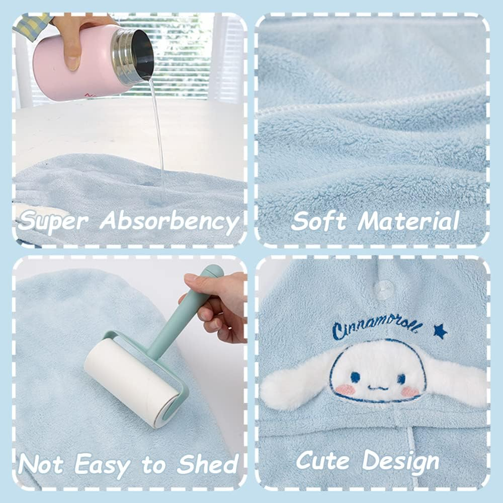 Kawaii Microfiber Hair Towel for Women, Super Absorbent Hair Shower Cap for Long Hair, Quick Dry Towel Wrap with Botton of Cute Hairbands for Women Girls Bath Accessories(White) image number 5