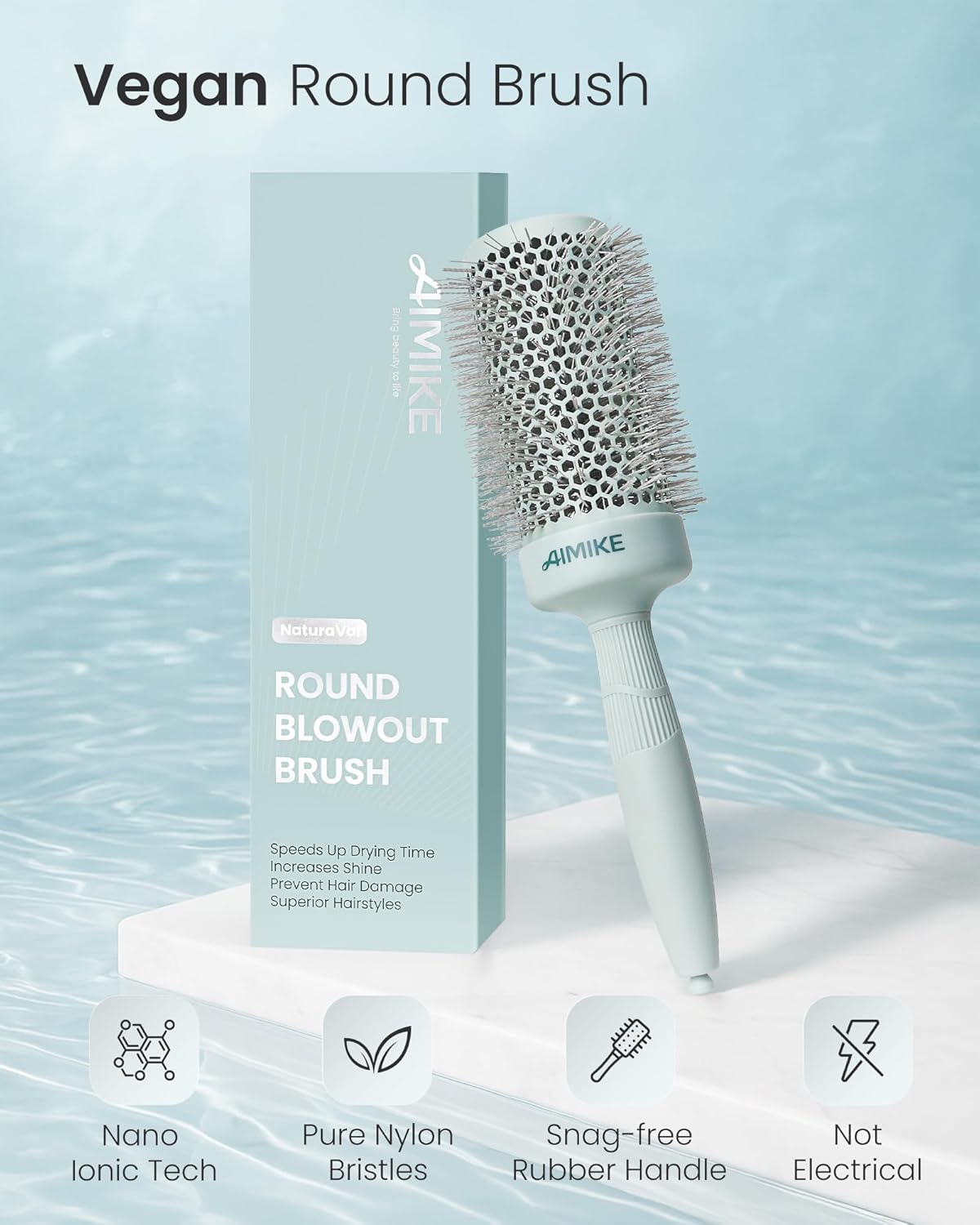 AIMIKE Naturavol round Brush for Blow Out, Large round Hair Brush with Nano Thermal Ceramic Tech, for Fine Hair-Friendly Blow Drying & Styling at Home, Maximum Volume Shine-2.1" Barrel, 3" W/Bristle image number 2