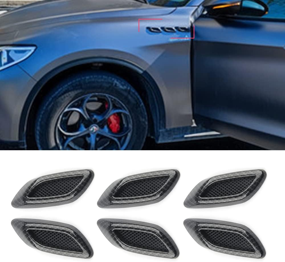 6Pcs Car Fender Trim Decorative Intake Universal Auto Air Flow Bumper Side Vent Decal Scoop Hood Spolier Door Carbon Fiber ABS Chrome Silver Exterior Glossy Black Sticker for Most Cars image number 2