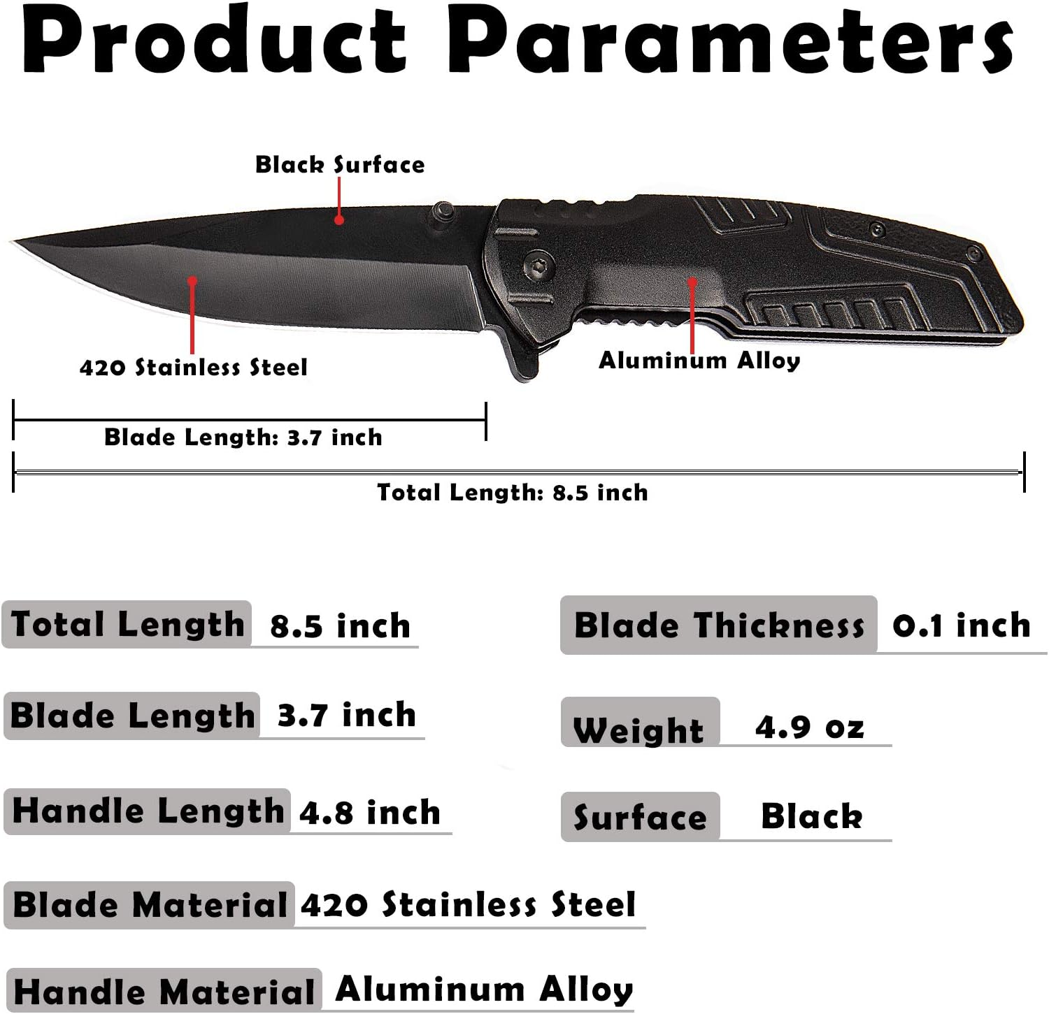 Stainless Steel Folding Pocket Knife, Black Blade, Aluminum Handle, Suitable for Daily Use, Outdoor, EDC