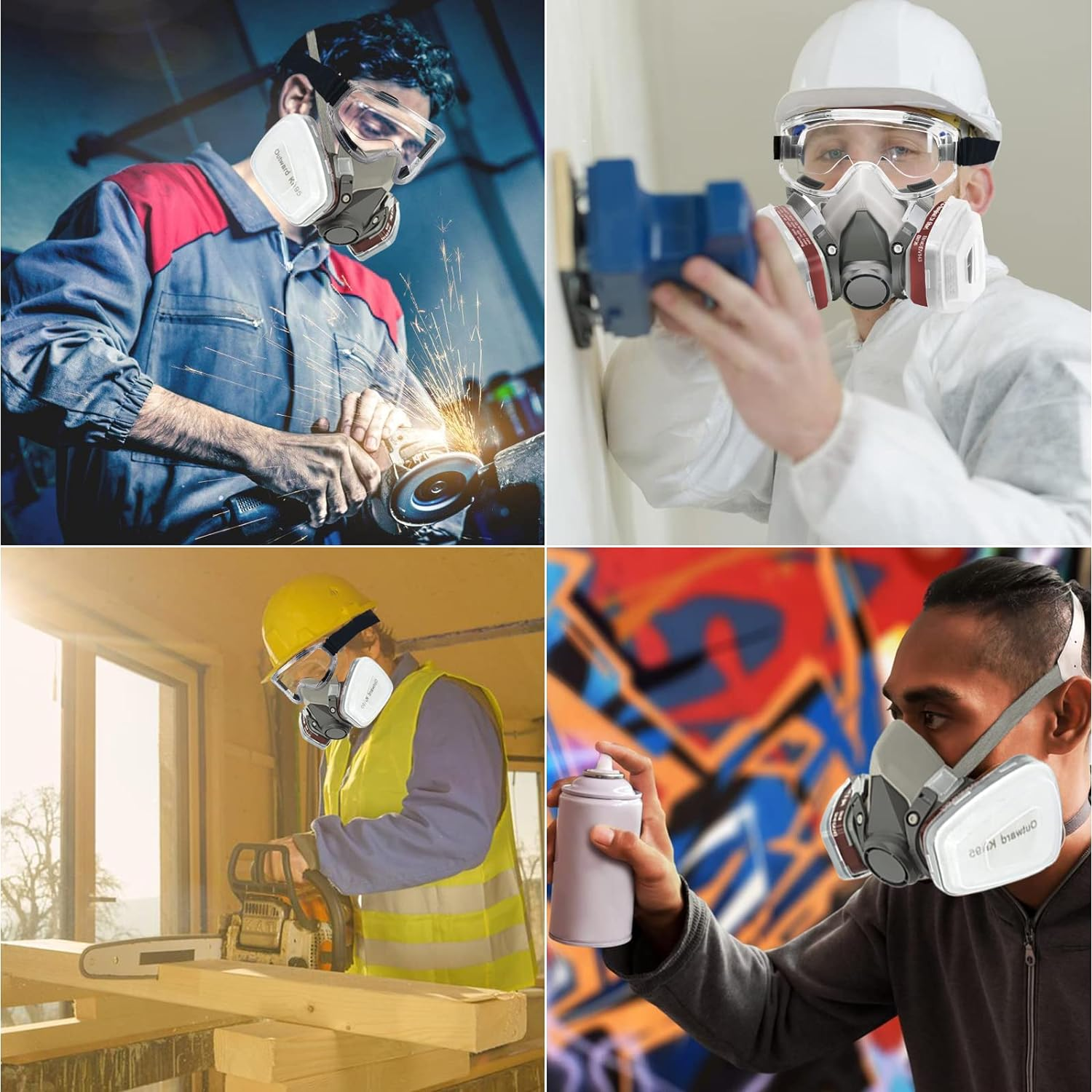 Half Facepiece Reusable Respirator Mask, Half Face Cover Set, Widely Used for Sanding, Cutting, Painting, Woodworking, Polishing, Welding, Spraying, Chemical and Other Work Protection image number 3