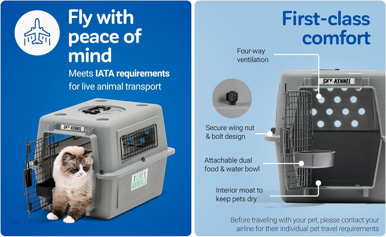 Petmate Sky Kennel - for Air and Travel, Airline Approved Dog Crate for Pets up to 15 Lbs, Heavy Duty Dog Kennel, Made in the USA- 21 Inches image number 3