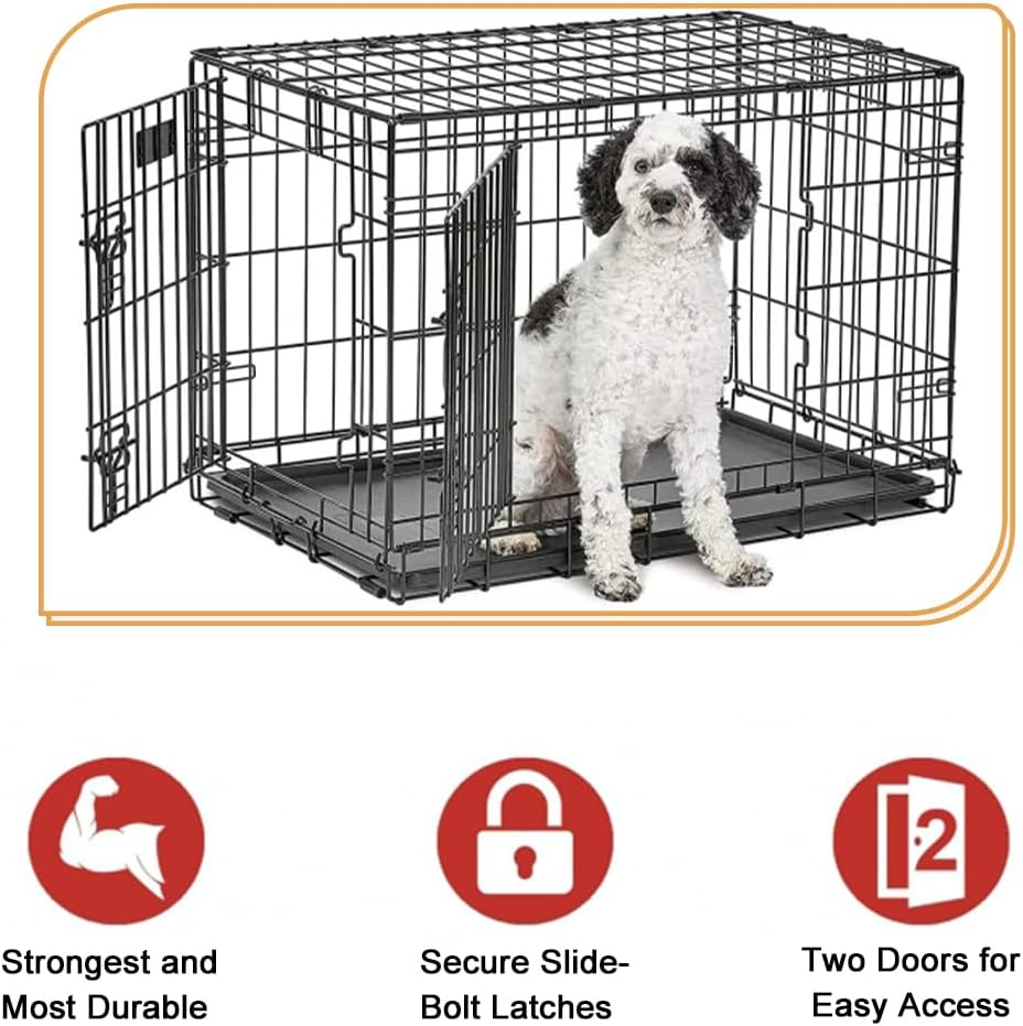 36" Dog Crate Cage, Double Door Folding Dog Cage, Pet Kennel Crates with Removable Tray, Dog Fence House Outdoor Indoor Portable Carrier image number 4