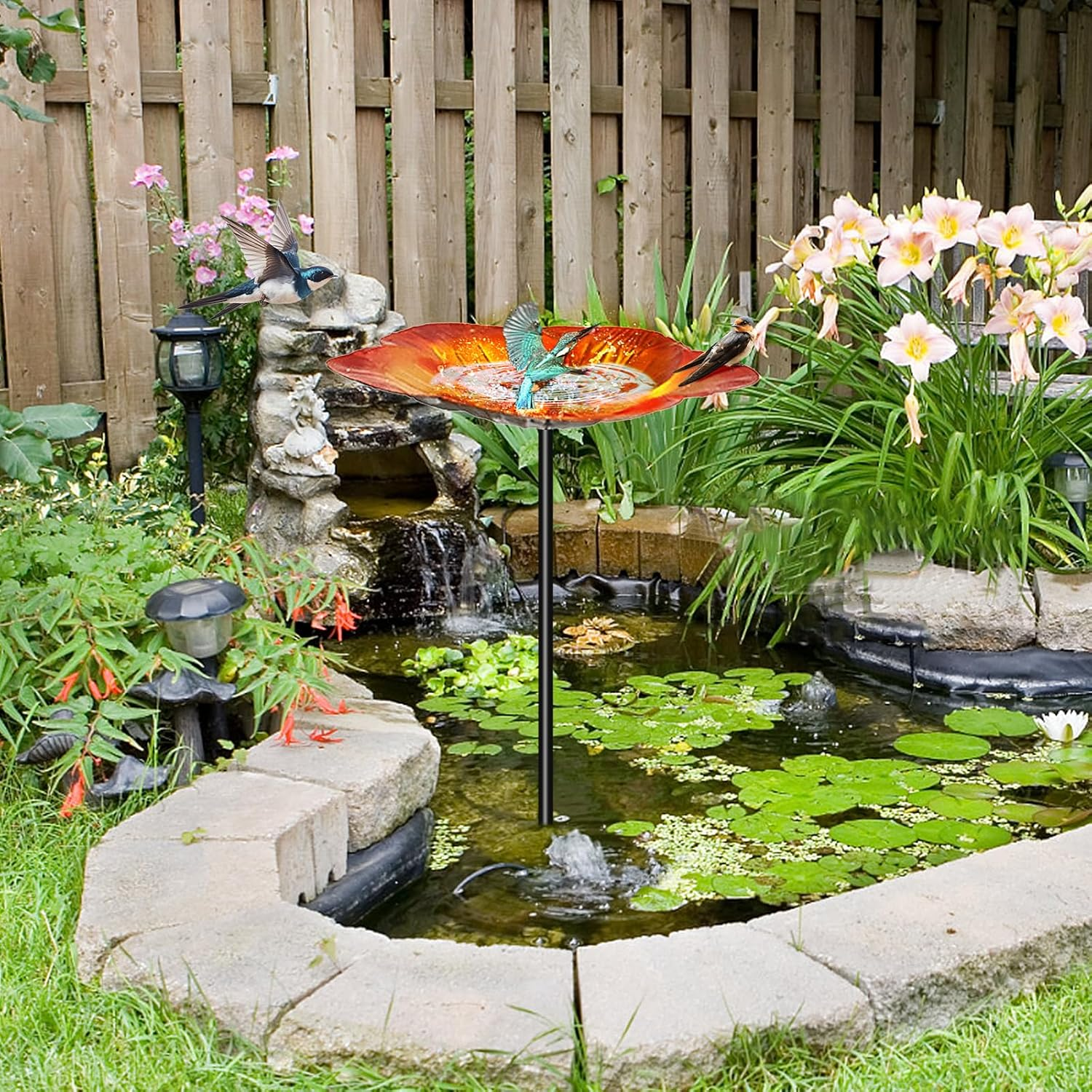 Metal Bird Bath, 25 Inch Rustproof Floral Bird Feeder with Stake, Decorative Sturdy Birdbath for Garden, Yard, Outdoor image number 3