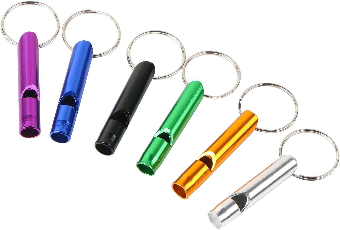 MIDELONG 6 Pcs Emergency Whistle with Key Chain, Aluminum Extra Loud Safety Survival Whistle Keychain for Outdoor Sports Camping Hiking Boating Hunting, 6 Colors image number 4