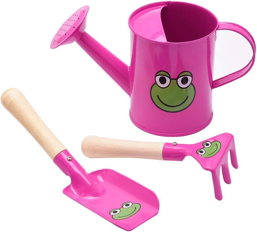 Sungmor Mini Garden Tools Set | Pretty & Cute Little Gardener Kit | Package Includes 3PC Rose Red Frog Watering Can & Trowel & Rake Gardening Hand Tools | Perfect for Play around Garden,Yard or Beach - Blue image number 6