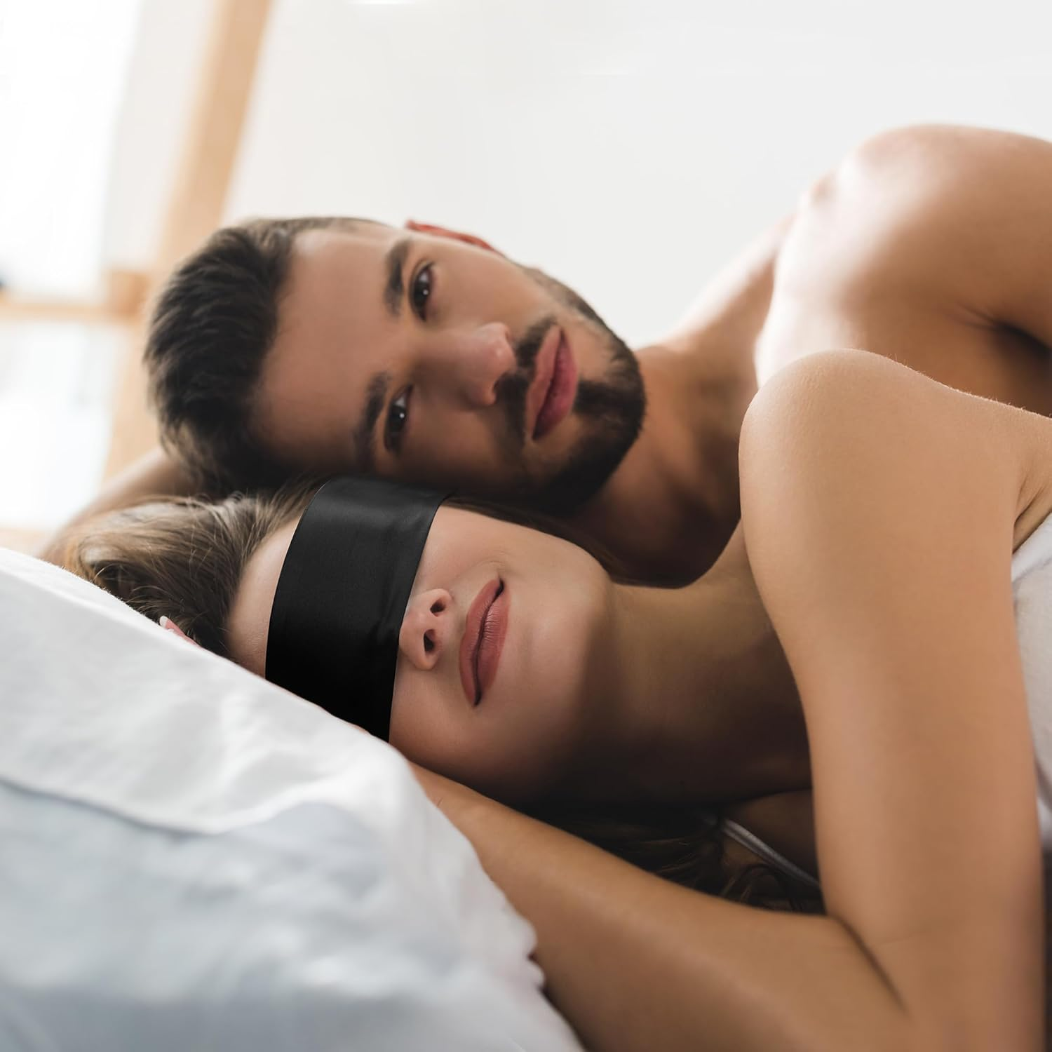 FRESHME Satin Sleep Mask - Comfortable Eye Mask Blindfold for Women Men Soft Adjustable Blackout Eye Cover Shade for Night Sleeping Travel Meditation Pure Black Valentine'S Day Gift 160Cm/63In image number 3