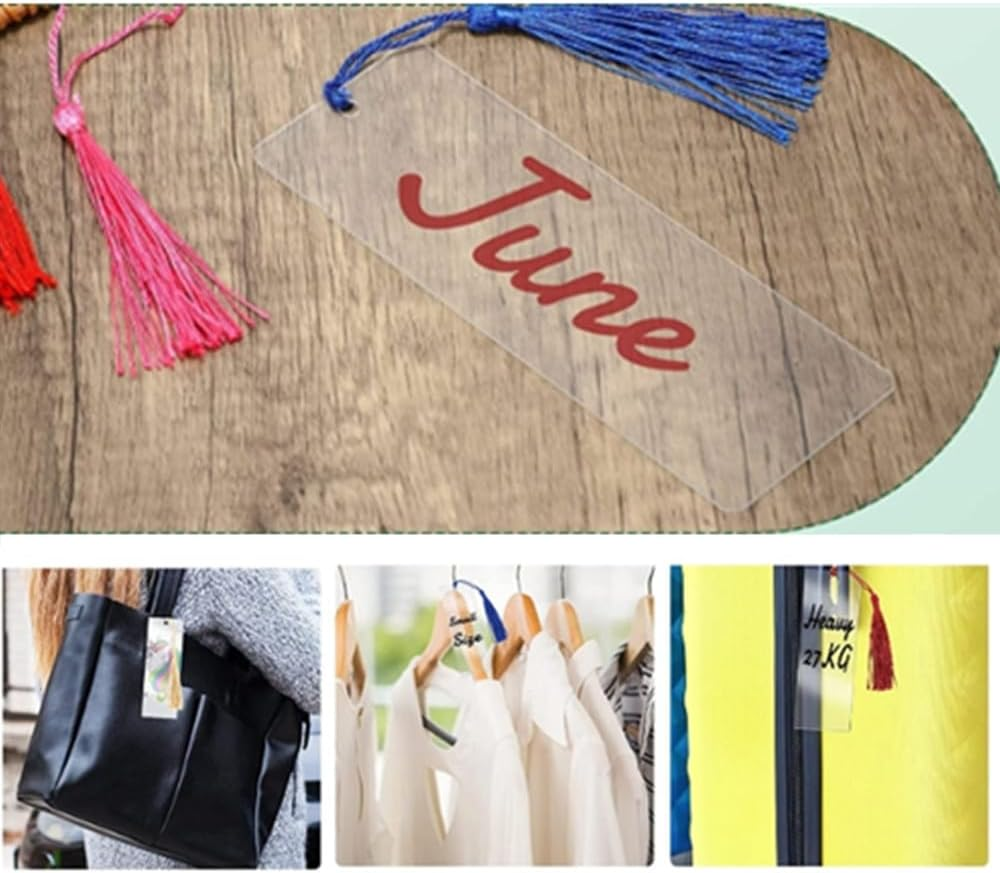 Cuicanfla 61 Pcs Blank Acrylic Bookmark Set, 30PCS Clear Acrylic Craft Bookmarks + 30PCS Colorful Tassel + 1PCS Cord, Acrylic Bookmark, for DIY Craft Ornaments image number 2