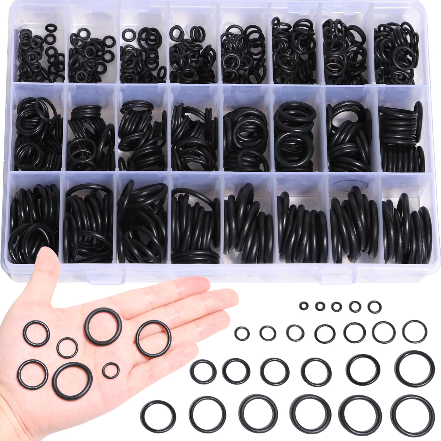 740 Pcs Rubber O-Ring Assortment Kit 24 Sizes Washer Gasket Set Pressure Washer Plumbing Sealing Repair Air or Gas Connections Automotive Repair O Rings Kit image number 2