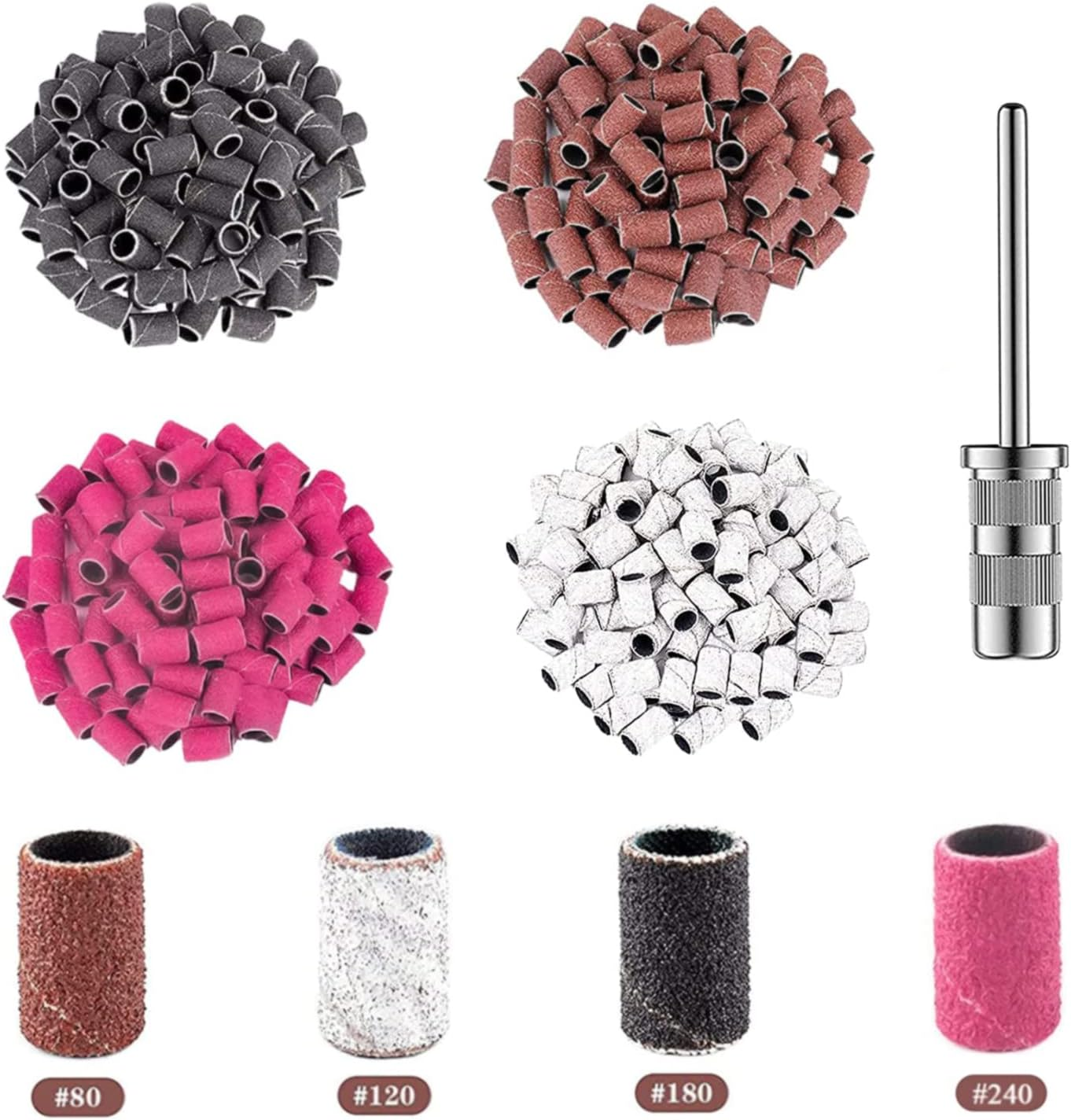 Luckaide Sanding Sleeves Nail Cutter 201 Pieces, Nail Cutter Attachments, Sanding Caps Nail Cutter, 80/120/180/240GRIT Nail Cutter Sanding Sleeves, Bits for Nail Cutter for Manicure Pedicure Nail Care image number 2