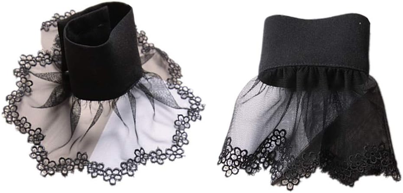 1 Pair Women'S Wrist Cuffs Flower Embroidery Lace Pleated Horn Cuffs Detachable Shirt False Sleeves