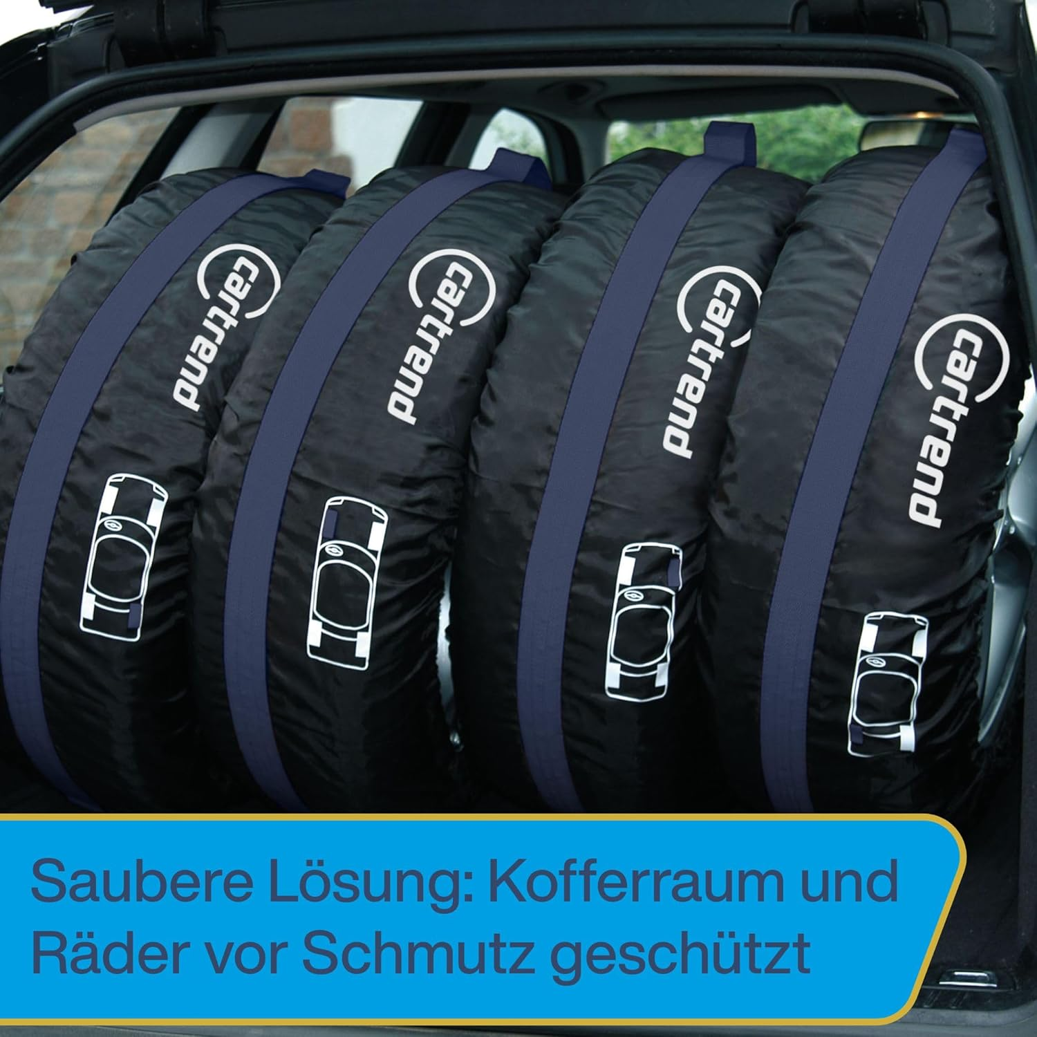 Cartrend Tyre Bag Set, Tyre Protector Cover, 4 Pieces, Water Resistant, Washable, Black/Blue, for Clean Transport and Safe Storage image number 1