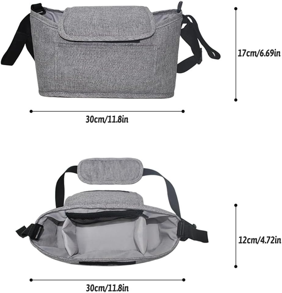 AIMALL Multi-Purpose Large Capacity Baby Stroller Storage Bag 11.8In X 6.69In, Hanging Linen Organiser with Adjustable Strap, Phone Bottle Tissue Compartments, Grey Colour image number 4