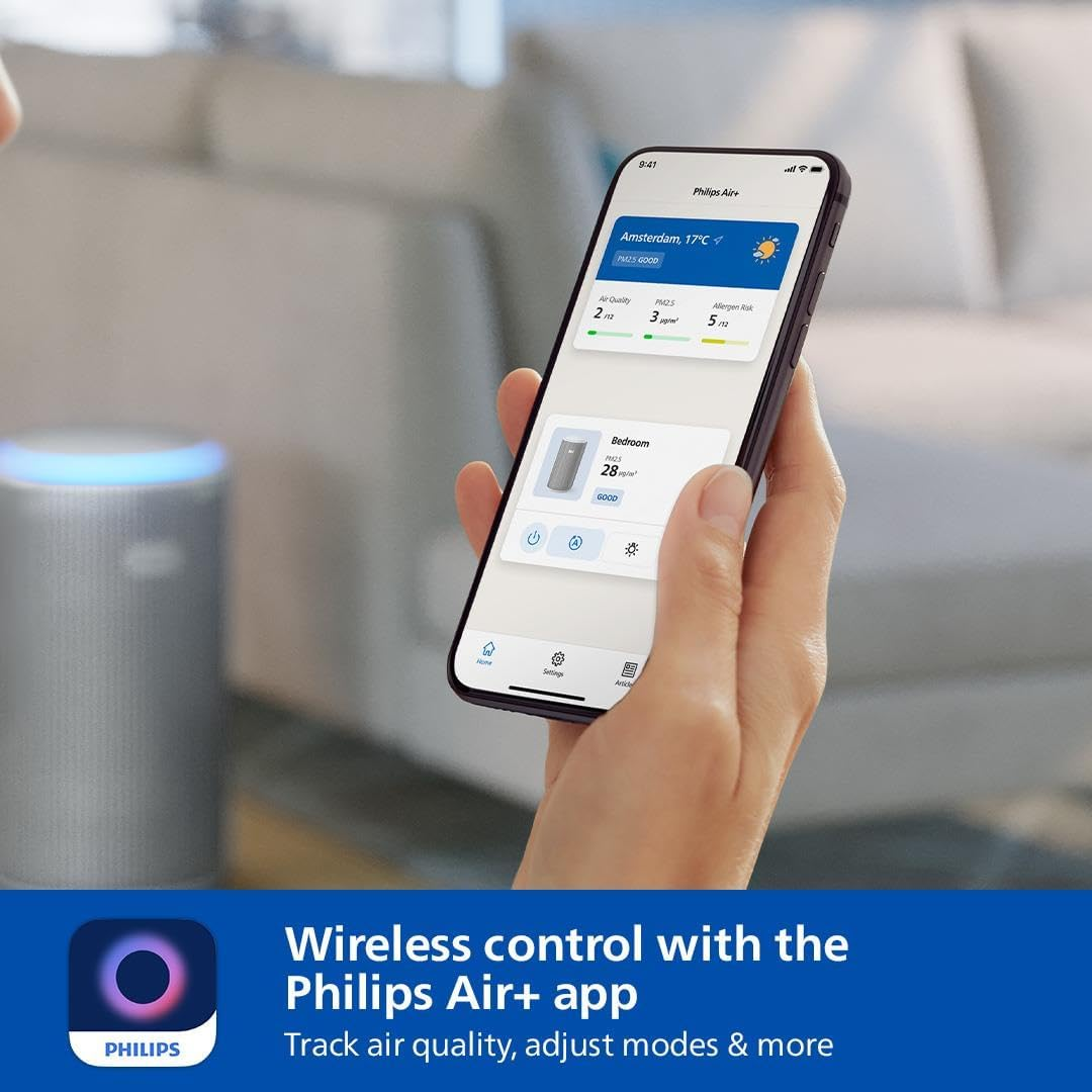 Philips Air Purifier 3200 Series, HEPA Nanoprotect + Active Carbon Filter, CADR 520M&sup3;/H for 135M&sup2; Allergy Sufferers, Ultra-Quiet, Intelligent and Energy Efficient, Silver (AC3220/10) - Dark Slate image number 2
