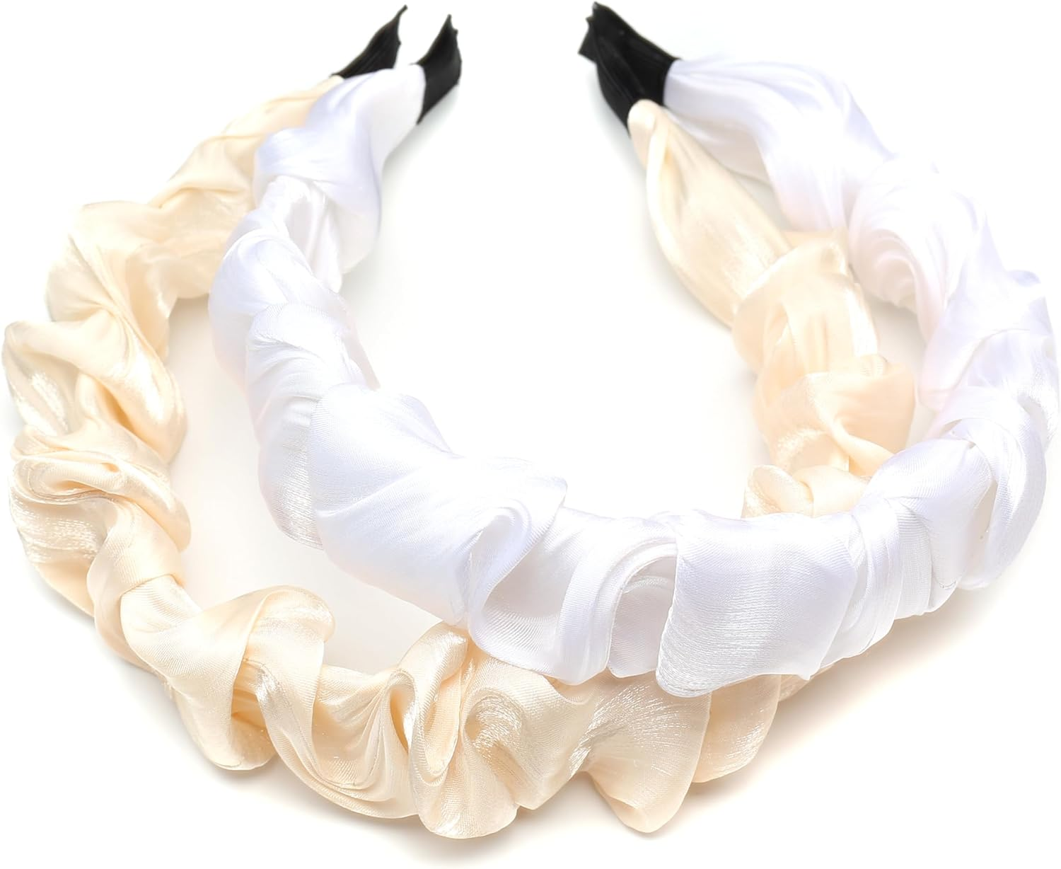 Qingoo Pleated White Headband Women Headband Hair Accessories Elegant Girls Hair Accessory 1 Piece (White) - Black image number 6