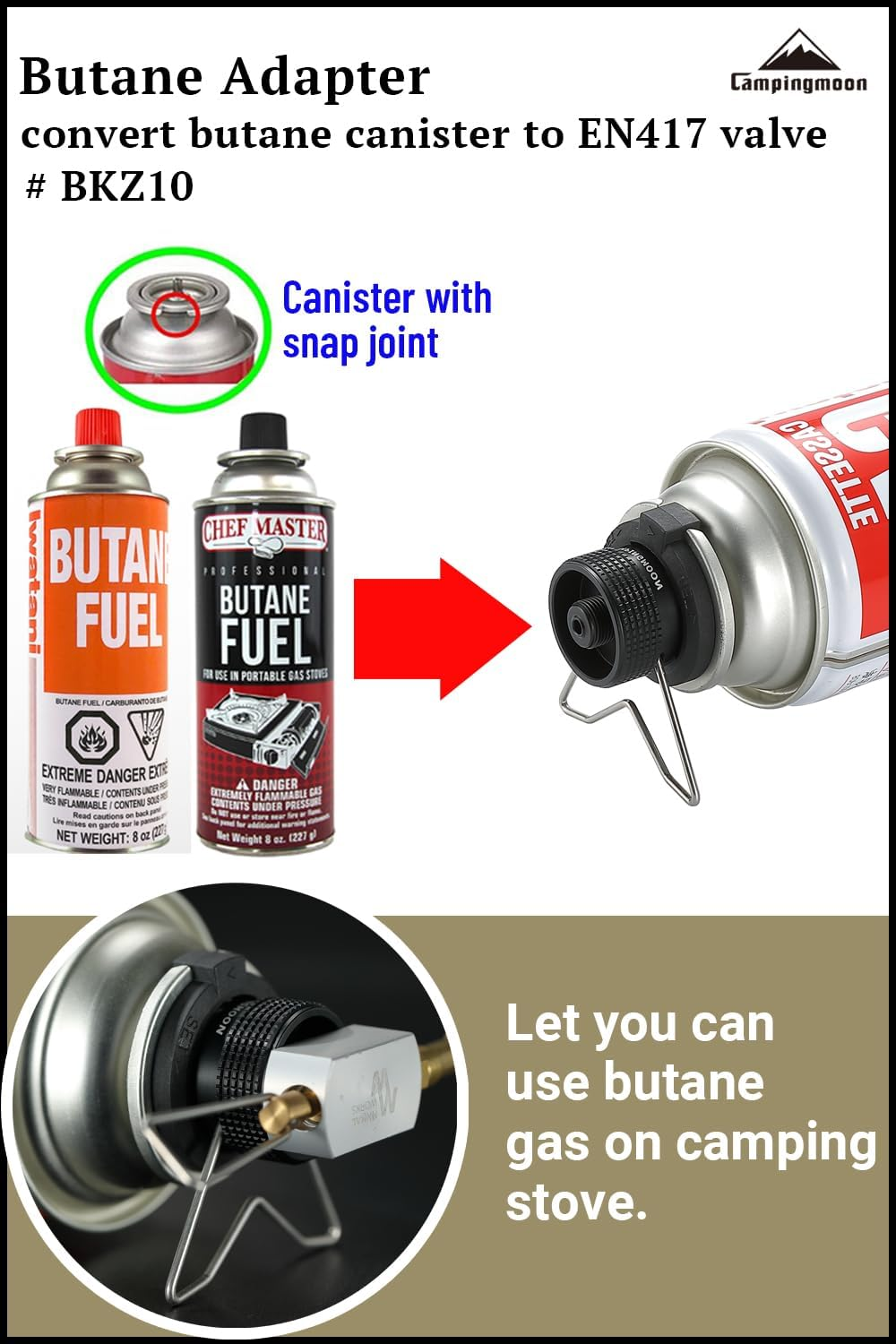 CAMPINGMOON Butane Adapter for Nozzle Type Butane Camping Canister Black BKZ10 image number 4