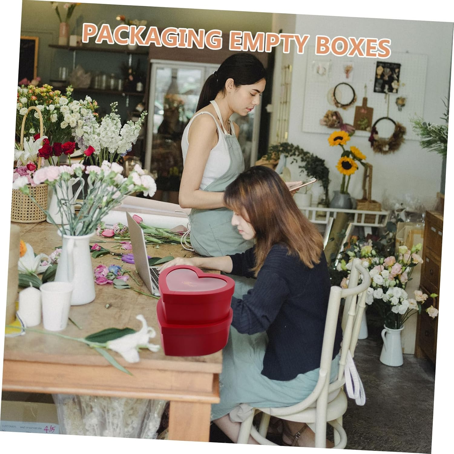 Outanaya 2Pcs Heart Shaped DIY Present Box with Lid Red Floral Arrangements Box with Transparent Window for Valentine Day Jewelry Storage and Creative Decor image number 4