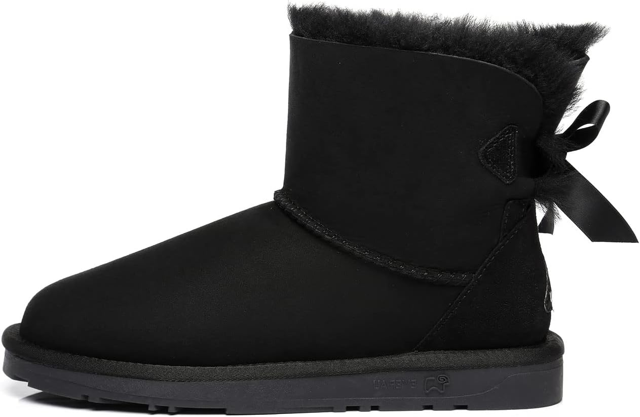 EVERAU Women Short Boots Australia Sheepskin Wool Water Resistant Mini Back Bow image number 1