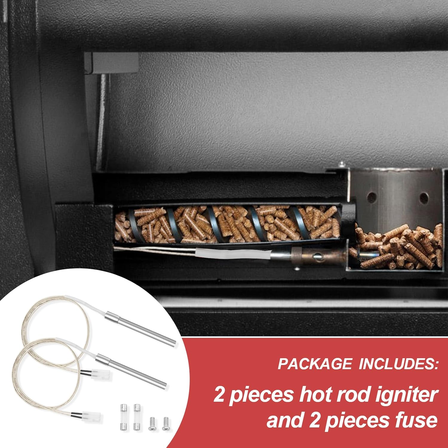 2 Pack Grill Hot Rod Ignitor Kit Replacement Parts for Pit Boss, Pellet Grill Igniter Rod Heating Element Hot Igniter Kits Compatible with for Traeger & Camp Chef Grill, with 2 Fuses image number 1