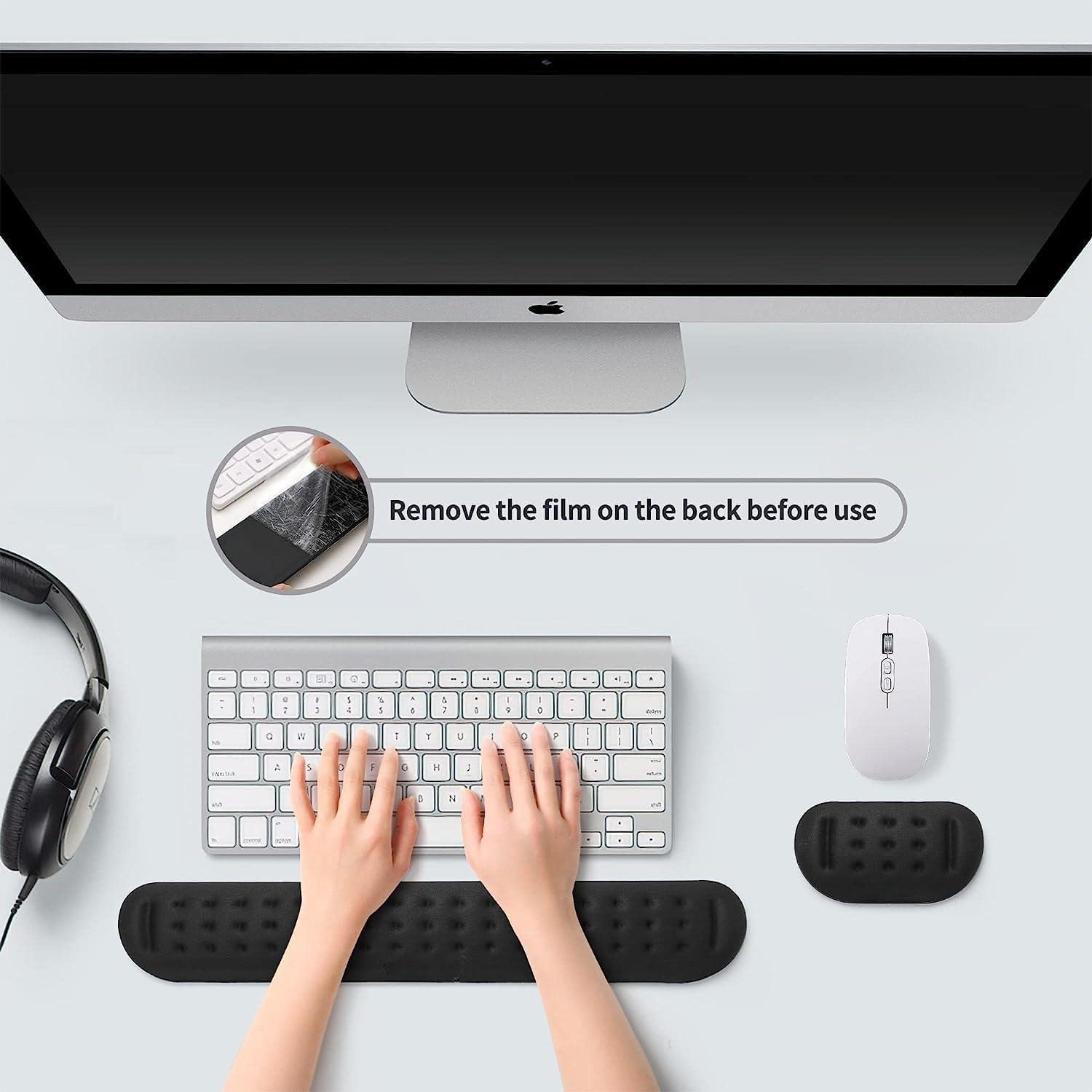 Keyboard Wrist Rest, Black Memory Foam Mouse Wrist Rest, Ergonomic Keyboard Wrist Rest Support Pad Easy Typing and Pain Relief for Home, Office, Laptop, Desktop Computer, 2 Packs Medium + Small