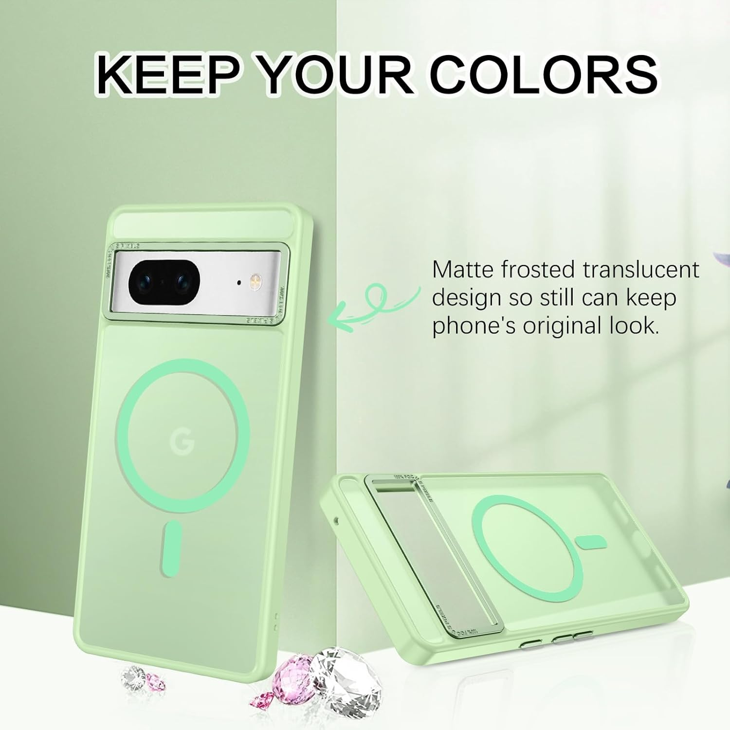 BENTOBEN for Google Pixel 7 Case [Compatible with Magsafe] Translucent Matte Magnetic Pixel 7 Case Magsafe Slim Thin Shockproof Women Men Protective Phone Cover for Google Pixel 7 6.4", Matcha Green - Grey Blue image number 5