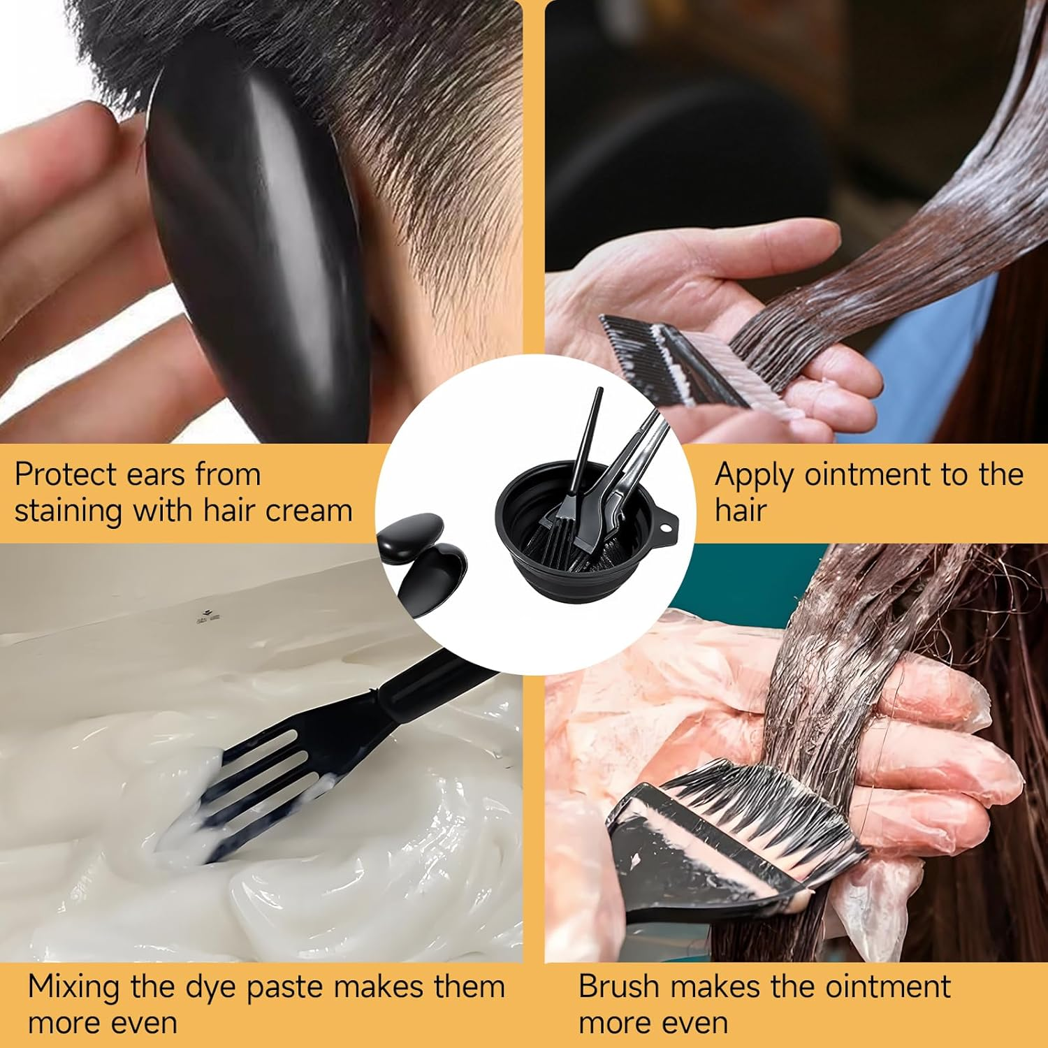 Professional Hair Dye Mixing Bowl and Brush Set 5-Piece with Graduated Brush Applicator and Earmuffs for Home Salon Use on All Hair Types for Men and Women image number 4