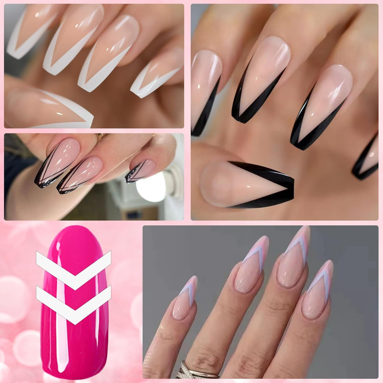 Pack of 1638 French Nails Stencils, 36 Sheets French Stencils for Gel Nails, Self-Adhesive French Tip Guides Nail Stickers Nail Art Tips Instructions for DIY Decoration Stencil Tools image number 2