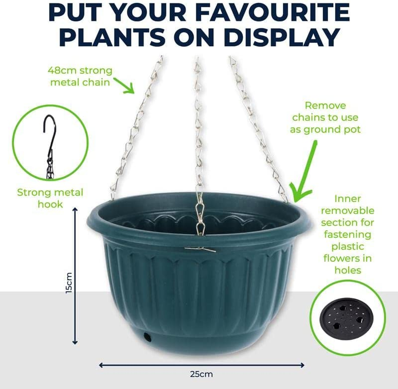 [4PCE] Garden Greens Hanging Planter Pots, Made from Premium Quality Plastic, Lightweight, Sturdy and Durable, Stylish and Economical, Strong Metal Hanging Hook, Sturdy Removable Metal Chain image number 3