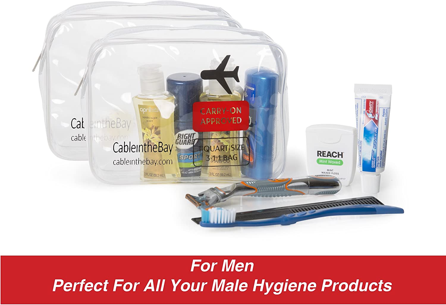 Cableinthebay TSA Approved Toiletry Bags, Clear, 2 PACK image number 1