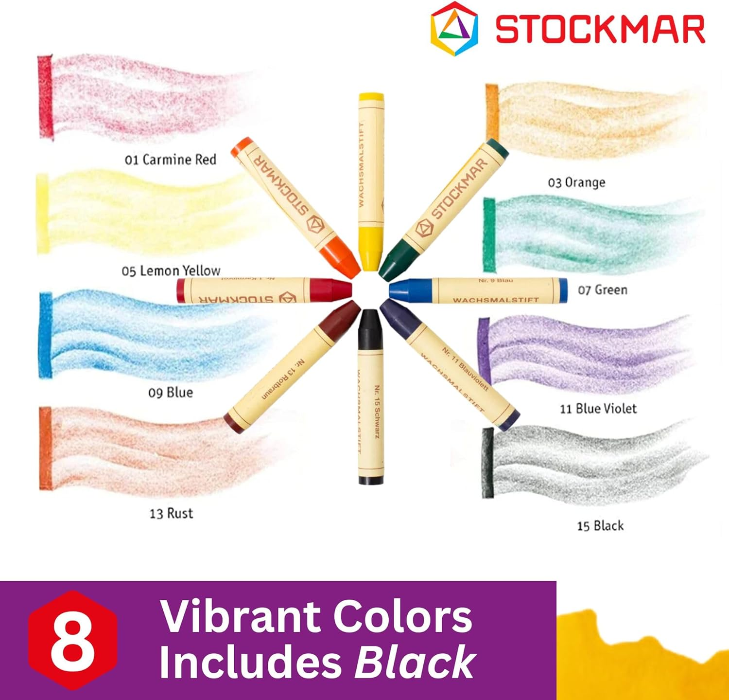 Wax Crayons with Pure Beeswax Sticks in Tin Box, Assorted Colors (Pack of 8) image number 2