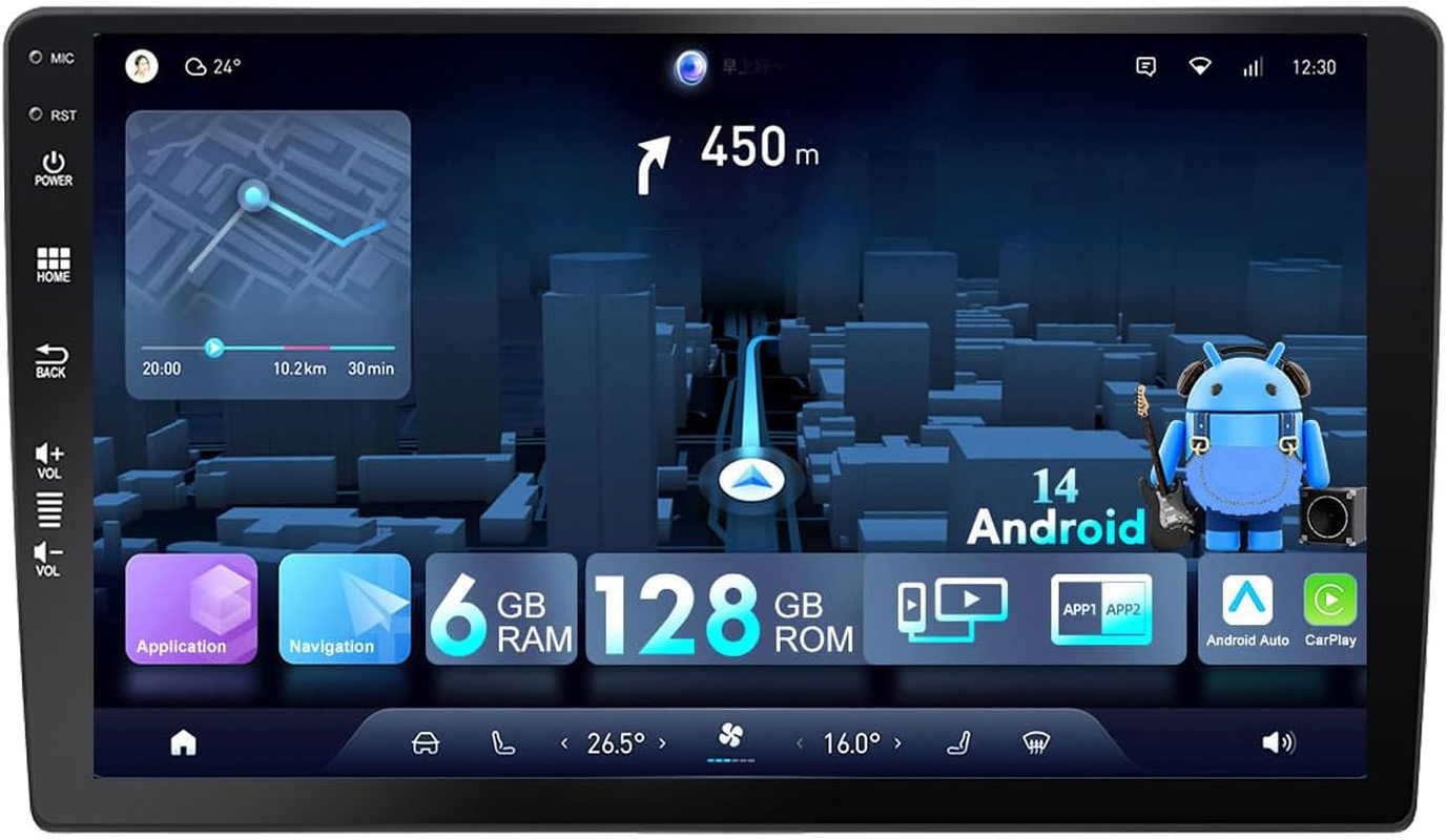 MISONDA 9Inch IPS Touch Screen 6G+128G Car GPS Navigation Stereo for Universal Android 14 Double Din Head Unit Carplay Wifi BT DSP Camera Mic USB FM AM SWC