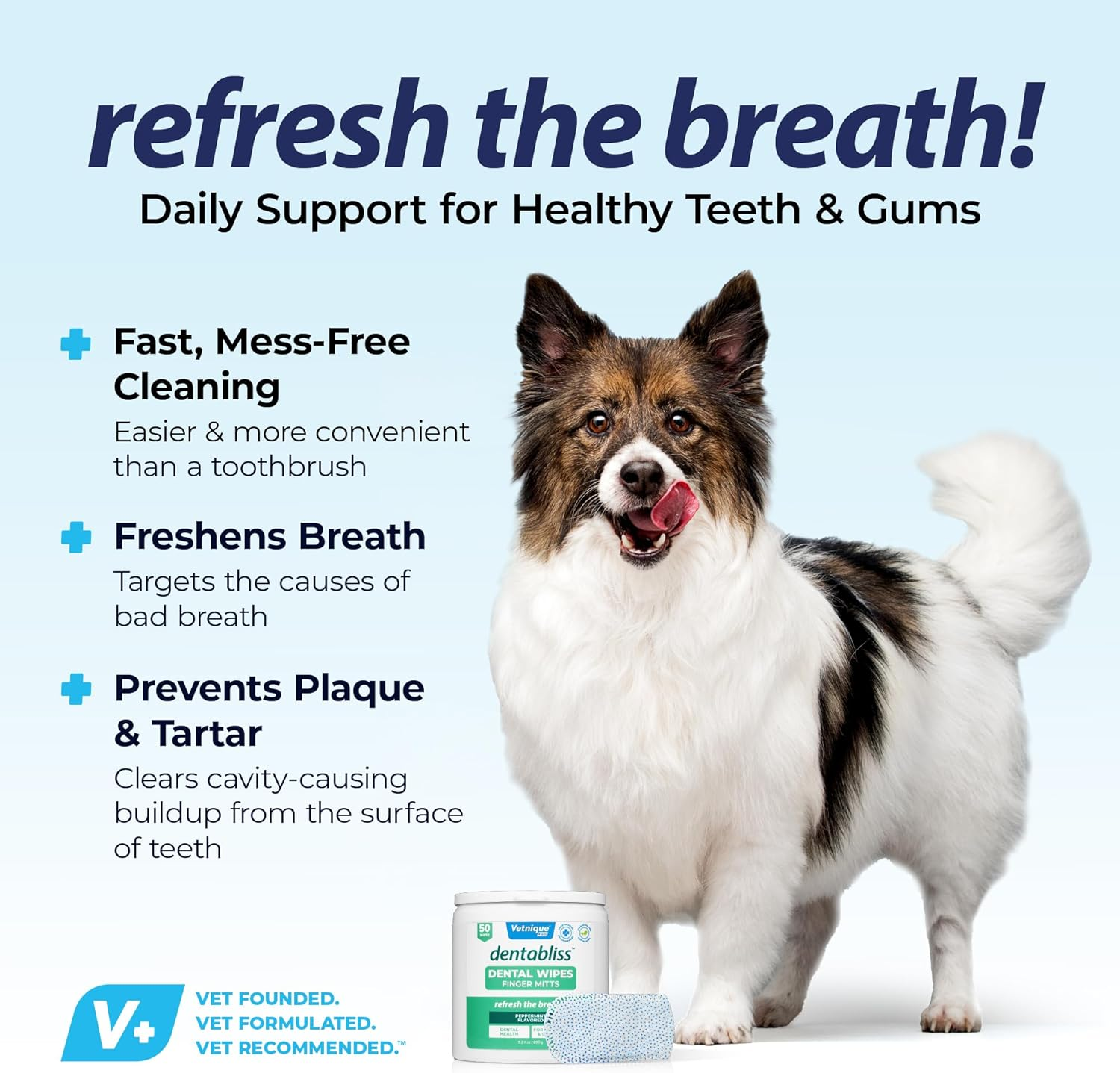 Vetnique Dentabliss - Dog Teeth Cleaning Finger Mitt Dental Wipe - Dog Plaque and Tartar Prevention with Brushing Beads - Convenient Peppermint Dog Teeth Wipes, Dog Breath Freshener image number 5