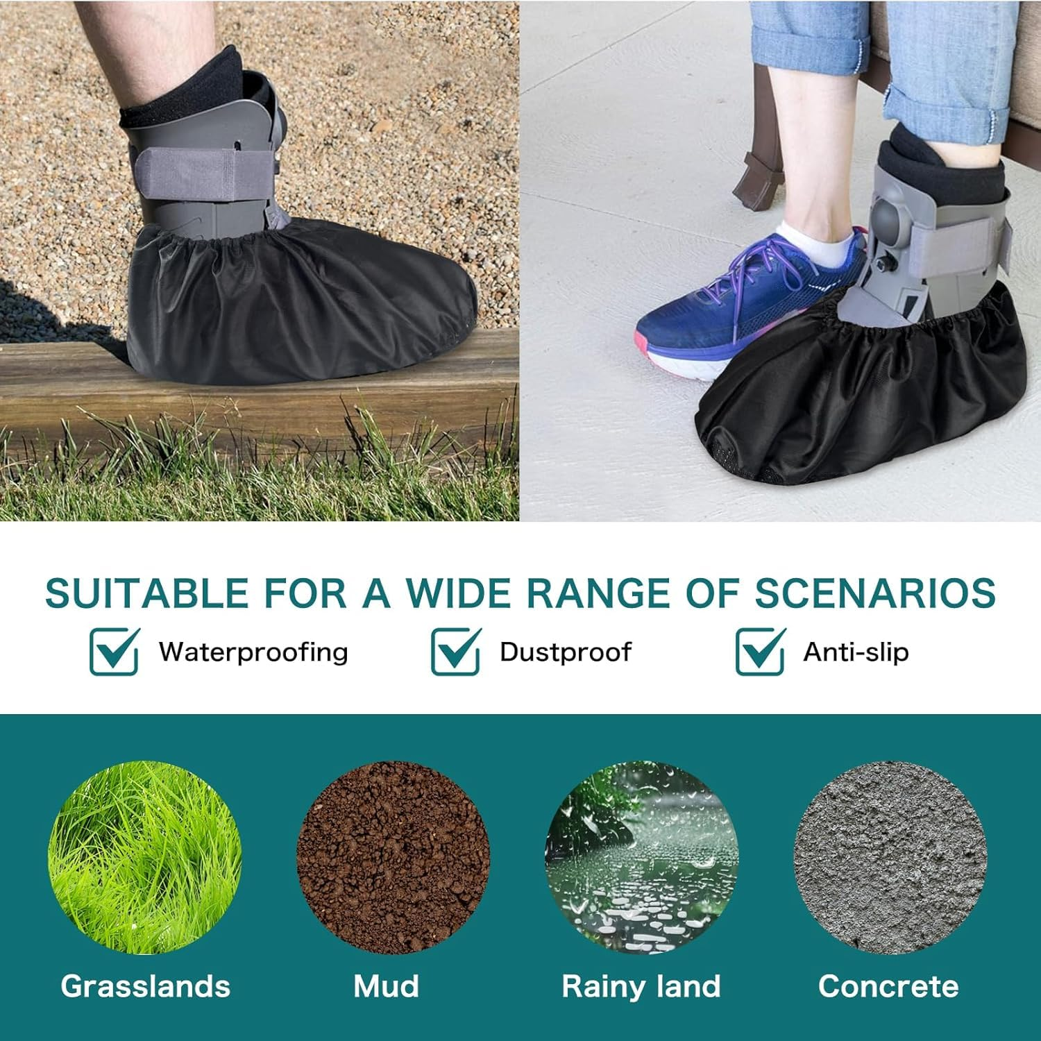 2Pack Fracture Walking Boot Cover, Waterproof Shoe Covers with Waterproof Coating Non-Slip Medical Boot Covers image number 2
