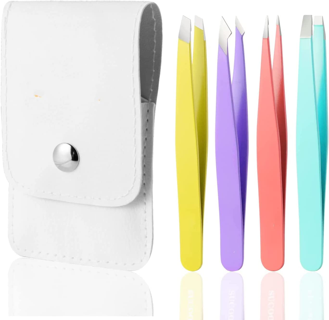 Eyebrow Tweezers Set - 4 Piece Stainless Steel Professional Tweezers for Eyebrows Facial Hair & Ingrown Hair Removal Splinter & Tick Remover False Eyelashes Tools for Men and Women (Black)