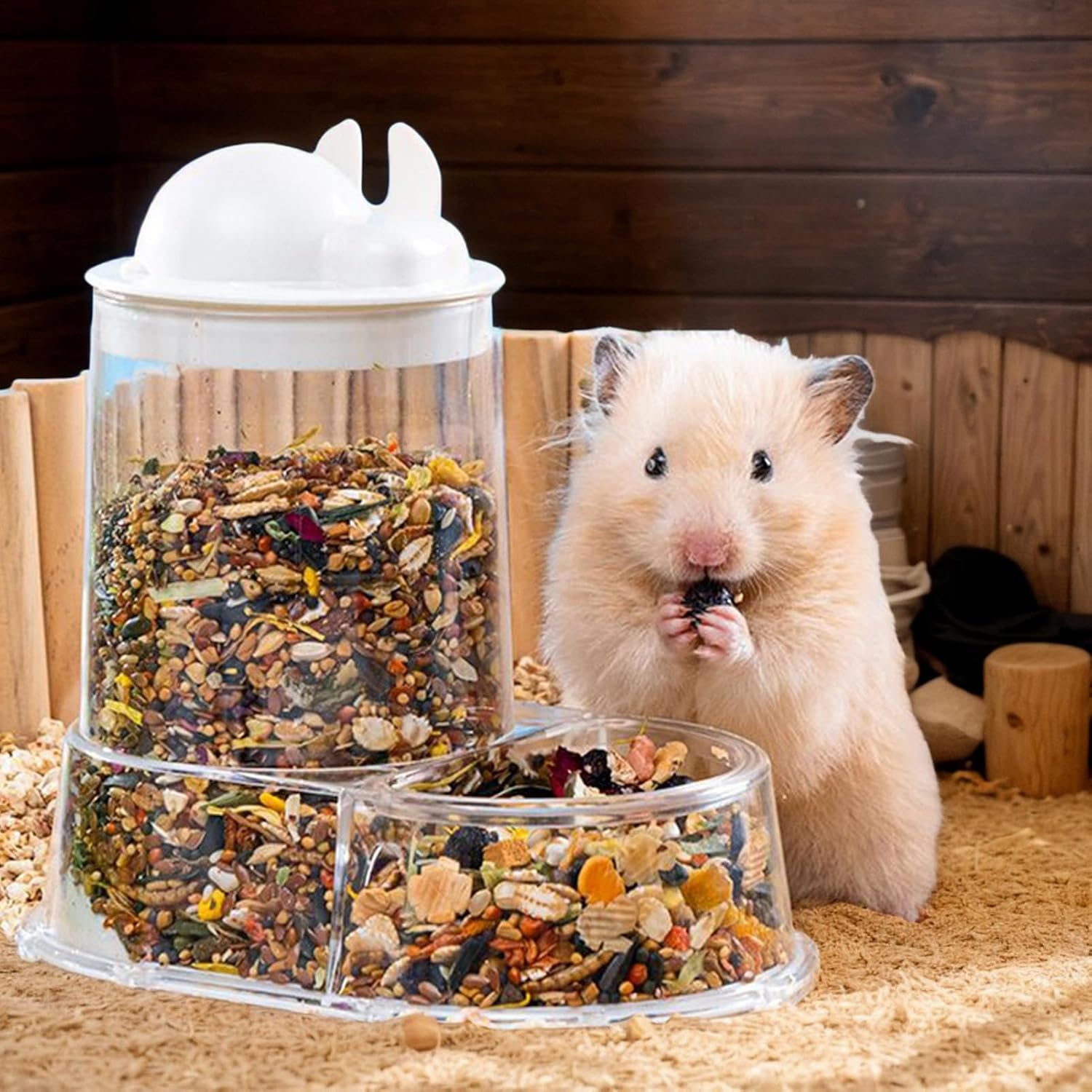 Gihioue Hamster Automatic Feeder, Food Dispenser with Water Bottle Holder, Large Capacity Feeder for Hamsters, Guinea Pigs, Rabbits, Dwarf and Other Small Animals image number 1
