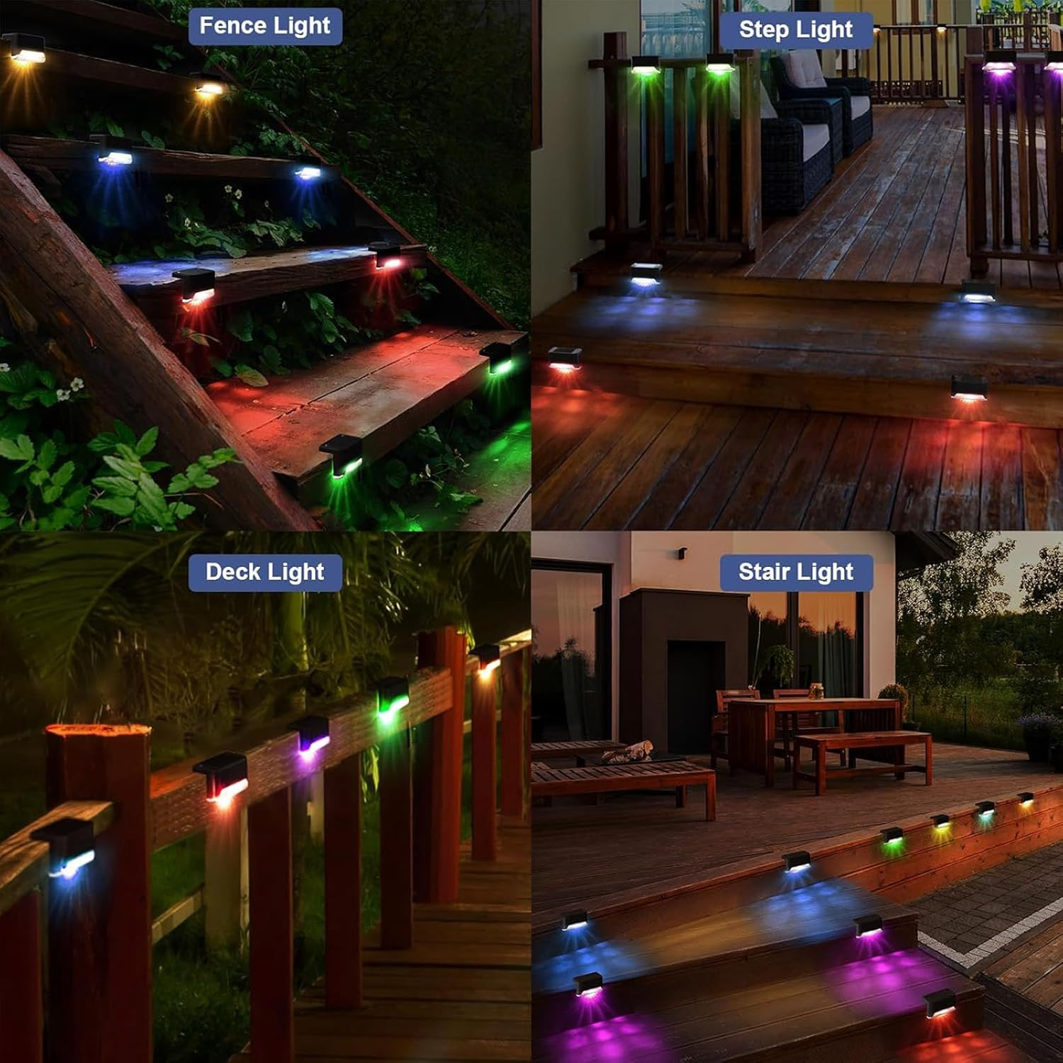 10 Pcs Solar Deck Lights, LED Waterproof LED Solar Step Lights Lamp Outdoor Lighting for Stair, Deck, Patio, Yard, Pathway, Fences, Driveway and Porch Railing (Color Light)