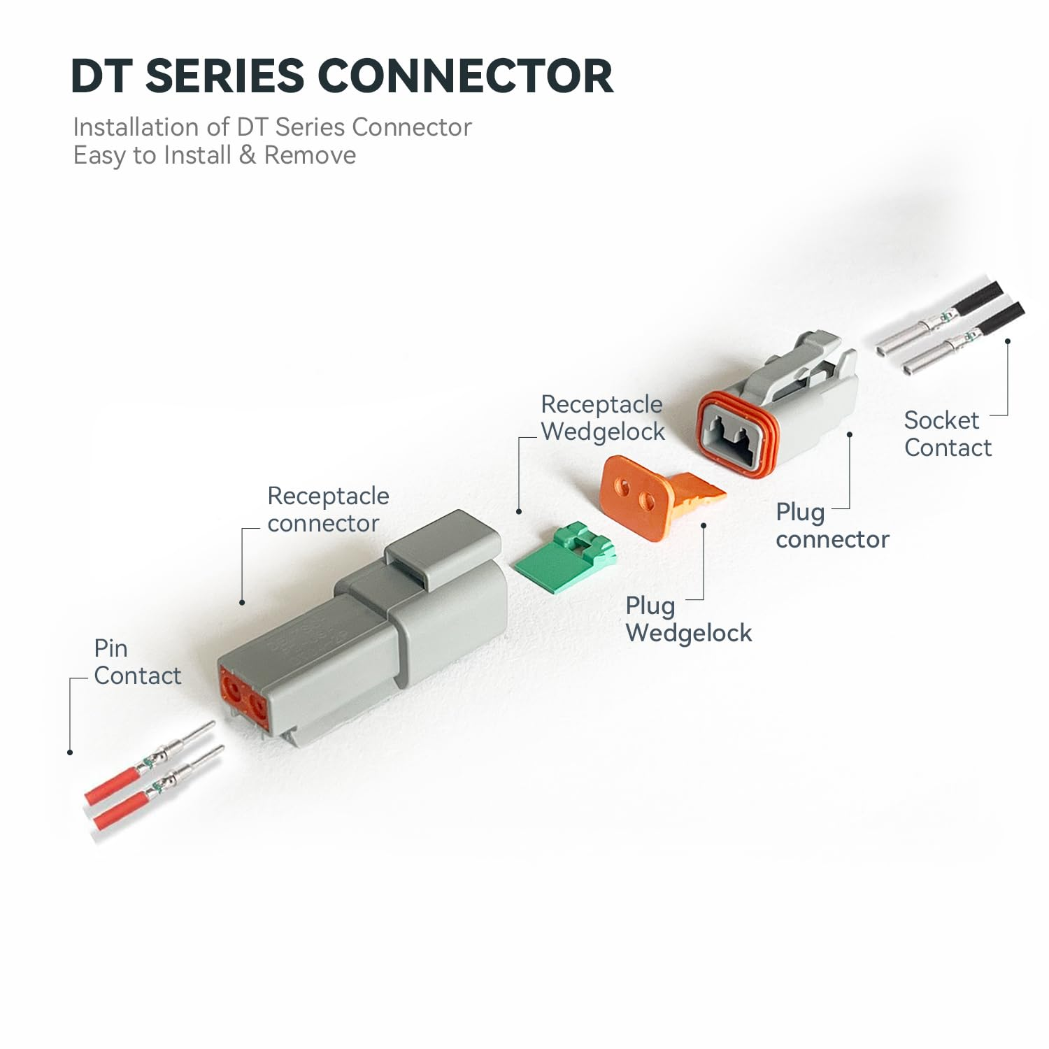 48PCS DT Deutsch Connector Kit, 6 Kits 2 Pin DT Connectors with Solid Contacts, Waterproof Automotive Electrical Connectors Assortment for Automotive Repair