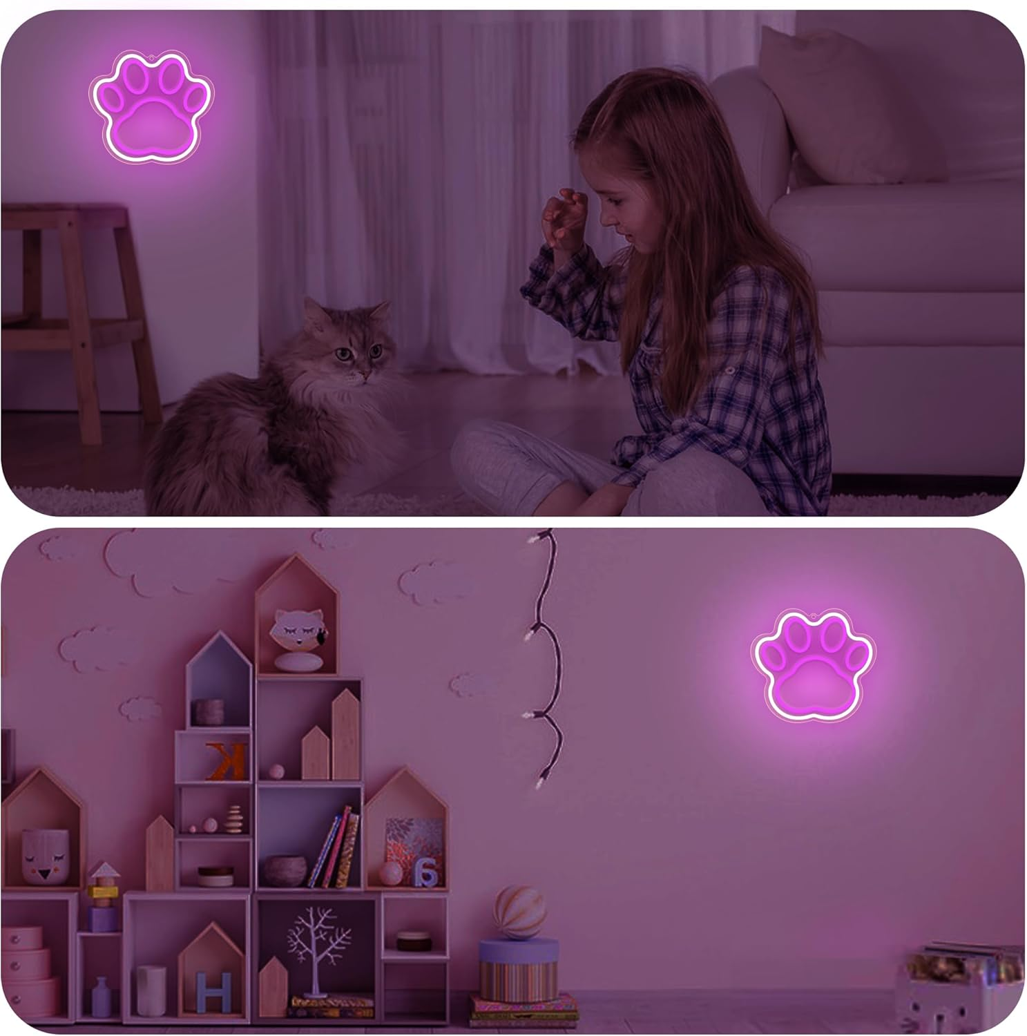Pink Neon Sign for Wall Decor,Anywin Cute Paw Neon Signs USB Led Lights with Dimmable for Home Decor, Neon Decor Gifts Birthday, Party, Christmas Day, Holidays for Bedroom Kidsroom Living Room - Cat image number 3