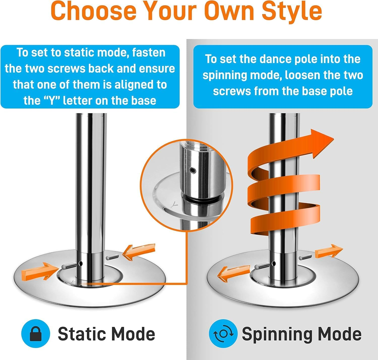 Serenelife 45Mm Fitness Dance Pole &ndash; Static & Spinning Modes, Heavy-Duty Removable Pole for Strength, Cardio & Dance &ndash; Easy Assembly, No Drilling &ndash; Suitable for Home, Club, Gym, Party, Pub image number 2