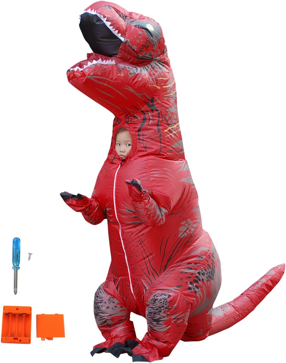 Inflatable Dinosaur Costume for Kids, Halloween Inflatable T-Rex Costume, Blow up Trex Costume, Halloween Costumes for Boys Girls, Funny Party Cosplay Fancy Dress Costume (Red) image number 6