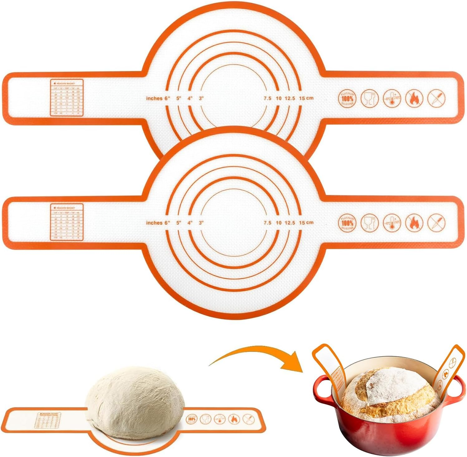 2 PCS Silicone Baking Mat for Dutch Oven, Reusable Bread Sling Oval, Non-Stick & Easy Clean Baking Mat with Long Handles, Easy to Transfer Sourdough image number 1