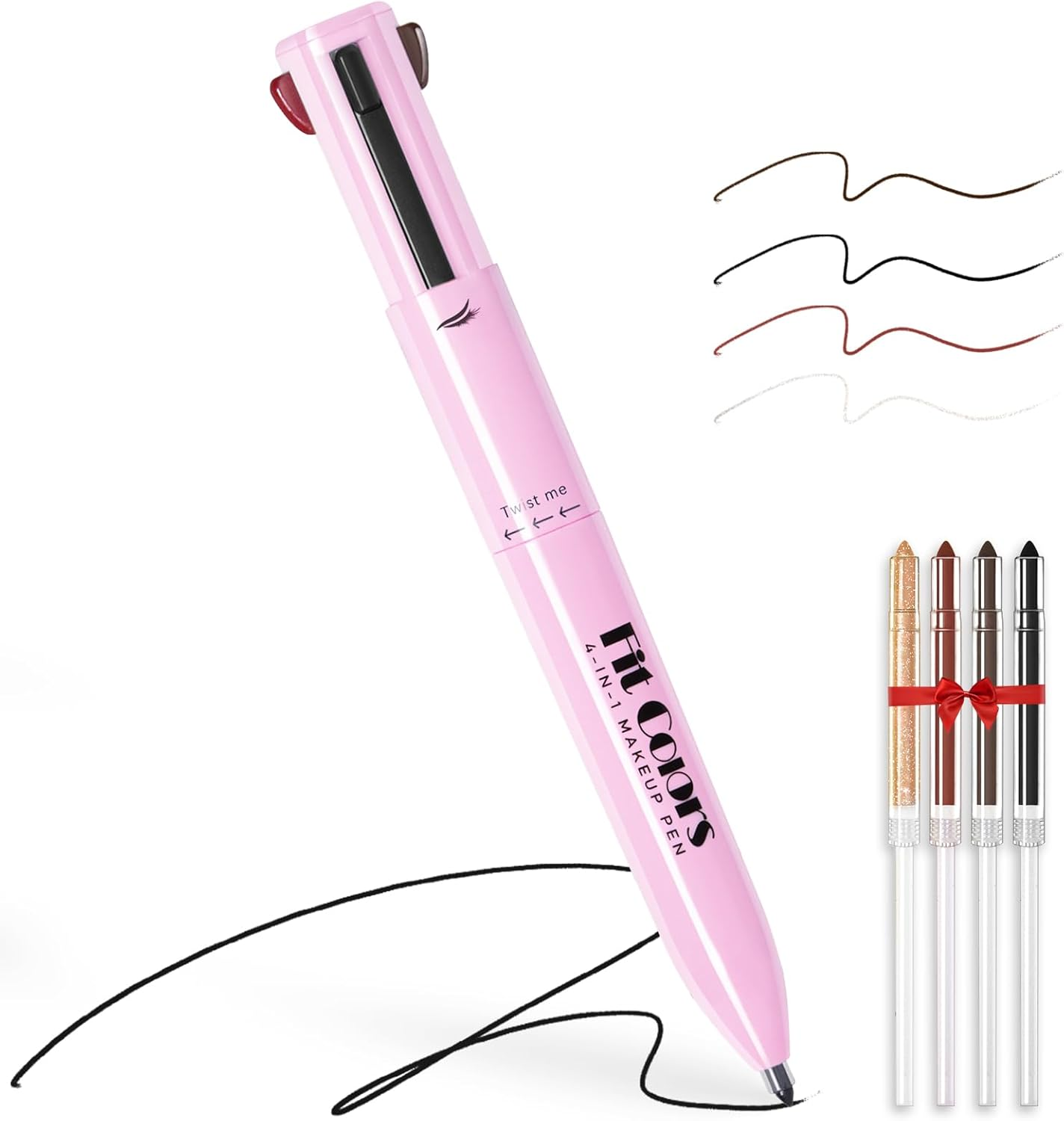Noerrors 4-In-1 Makeup Pen, 4 Colours Eyeliner Eyebrow Lip Liner Highlighter Beauty Pen for Face Eyes Lips Multifunctional Portable Makeup with Replacement Refills image number 6