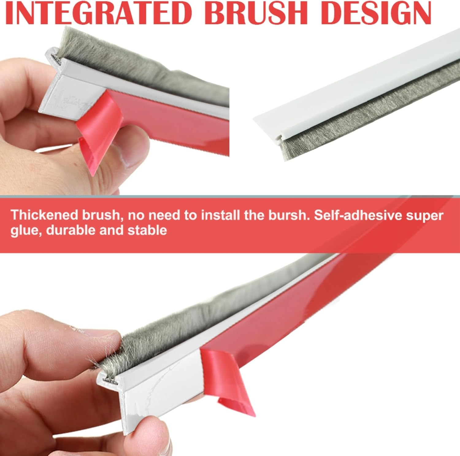 Door Sweep for Bottom of Door, 39.2" L Integrated Design with Brush, Self Adhesive under Door Draft Stopper for Bottom of Door, Door Seal Dust/Noise/Hot or Cold Air Insulation, White 2" W image number 5