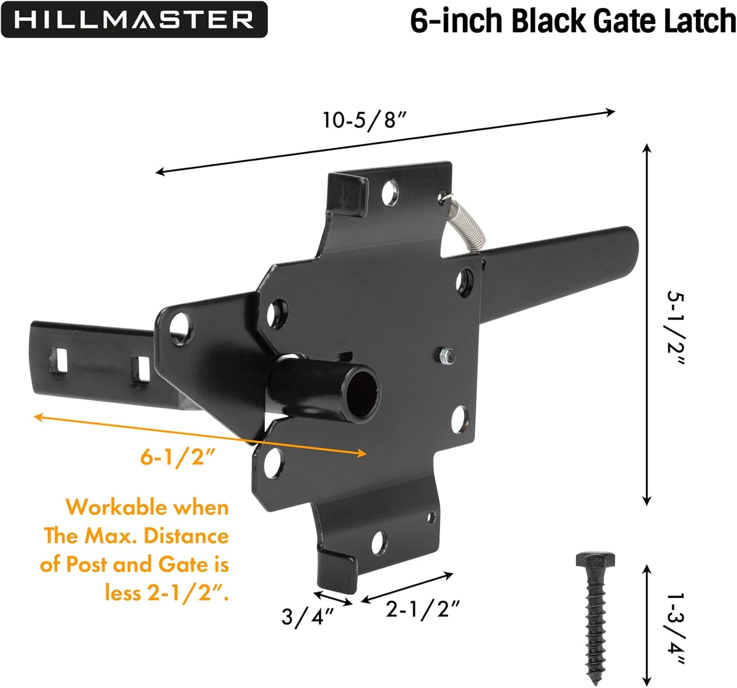 HILLMASTER Heavy Duty Self-Locking Gate Latch for Wooden Fence, Post Mount Automatic Gate Lock Gravity Door Latch Hardware for Secure Pool, Outdoor Garden, Metal Gates Vinyl Fences, Black Finish image number 5